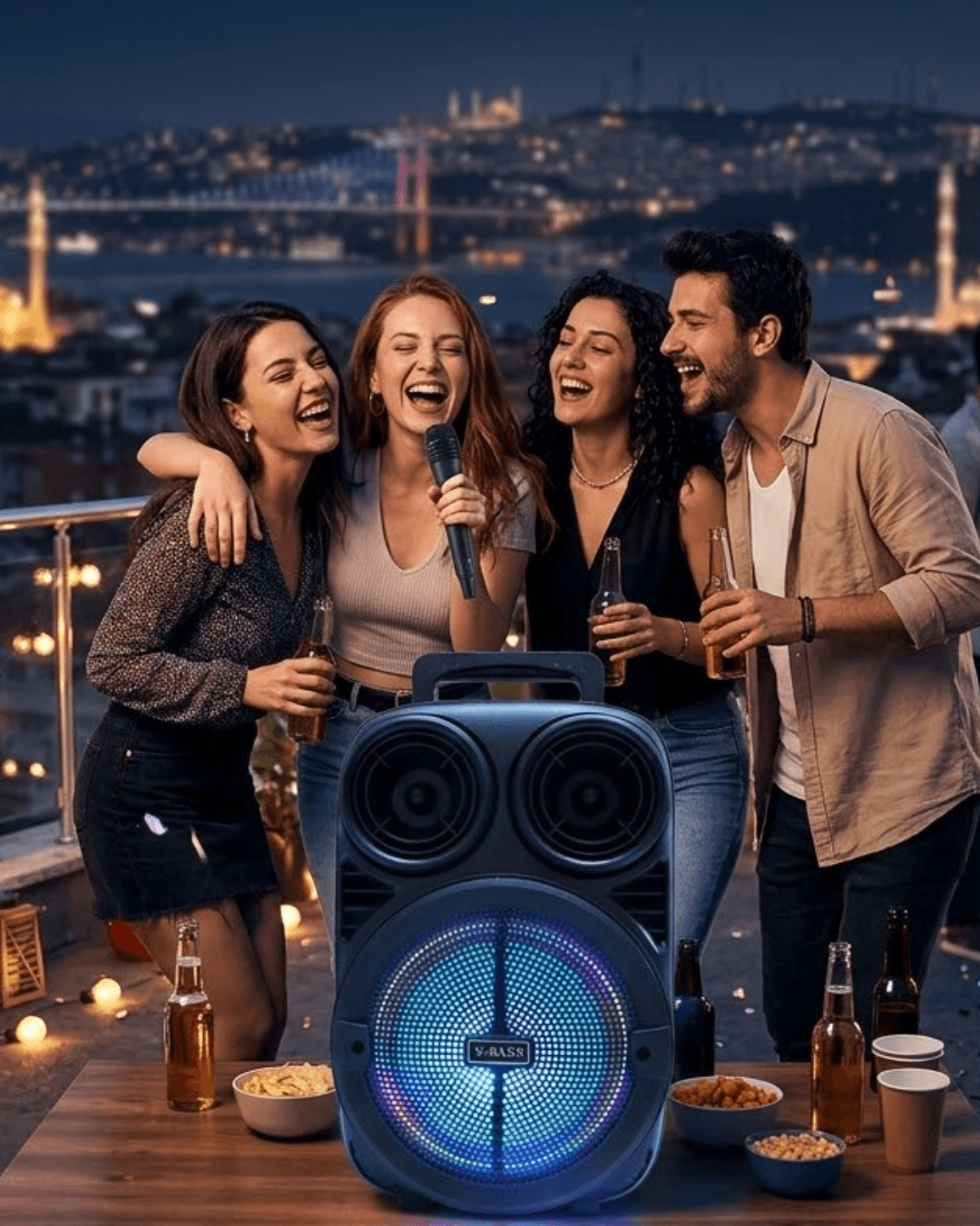 BT612 6.5 İnç Bluetooth Hoparlör Taşınabilir Mikrofonlu RGB Işıklı Ses Sistemi