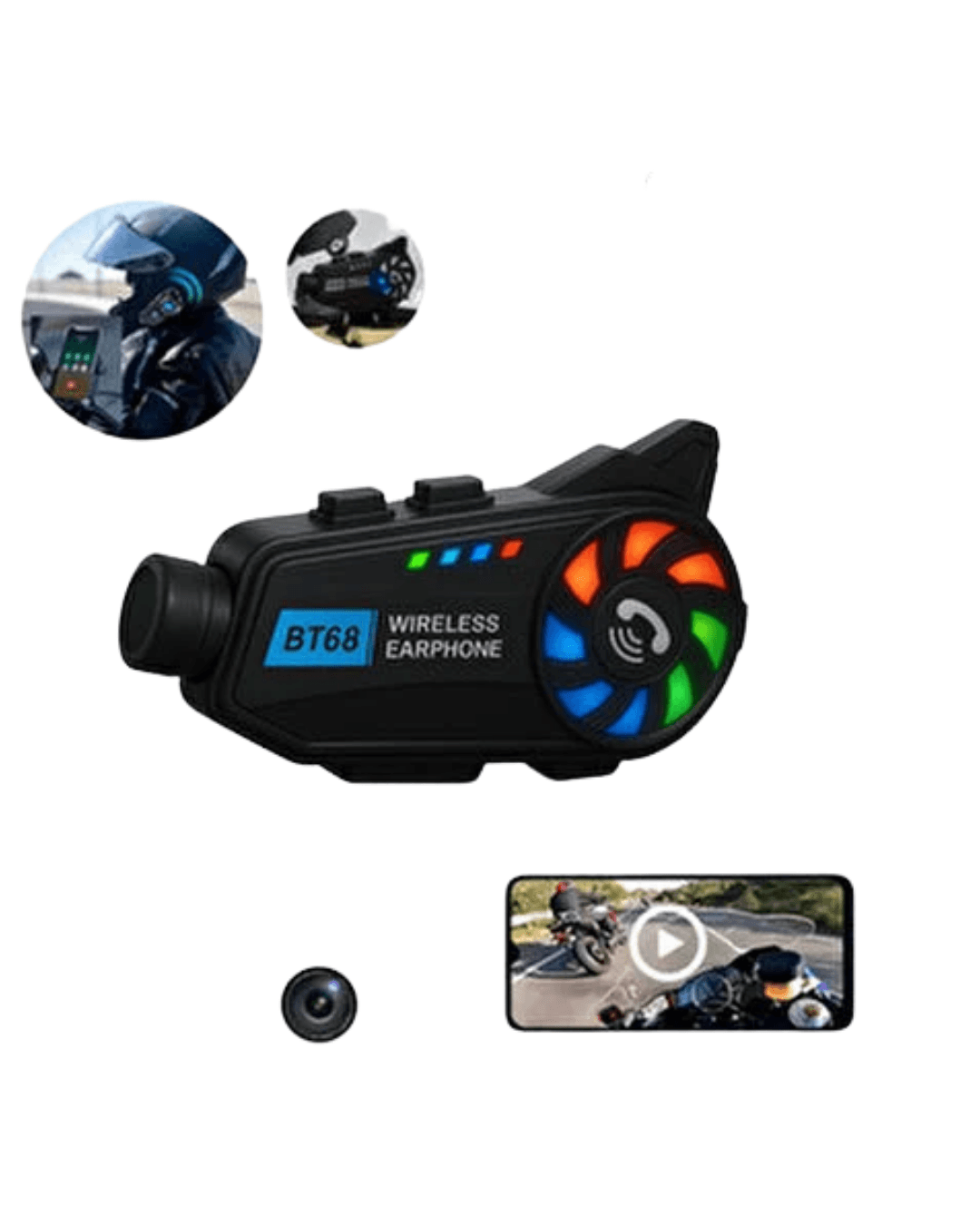 BT68 Kameralı İntercom Kask Kamerası 1080P Bluetooth 3000mAh Uzun Pil Ömrü 3