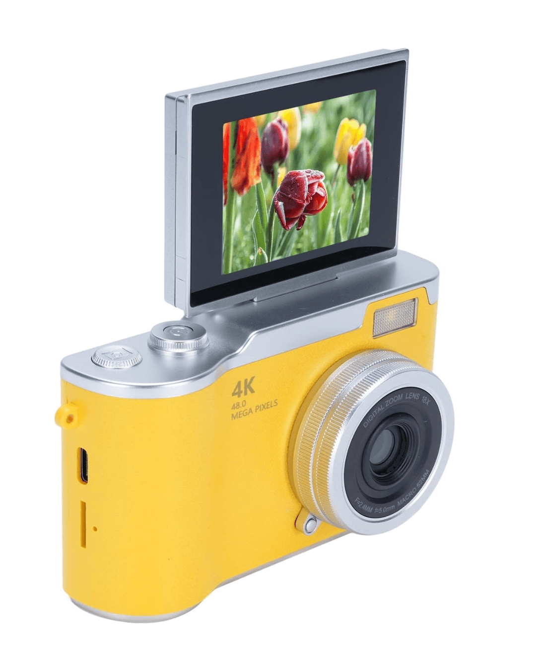 LK007 Fotoğraf Makinesi Sarı 48 MP 4K Video Flip Ekran Zoom LED Işık 4