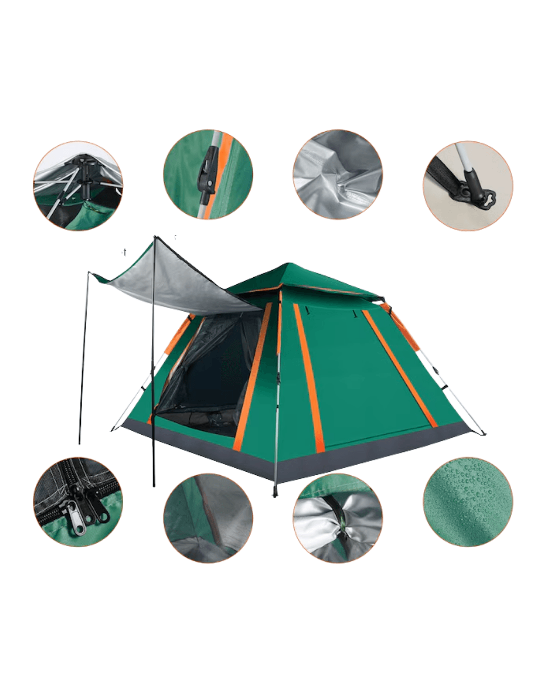 Geniş Aile Kamp Çadırı 240x210 cm Güneşlikli Otomatik Kurulum Outdoor 5