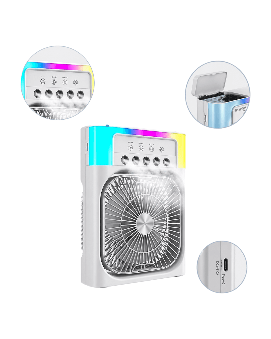 Işıklı Fan 5005 RGB Mini Soğutucu USB Şarjlı Sessiz Masa Fanı 5