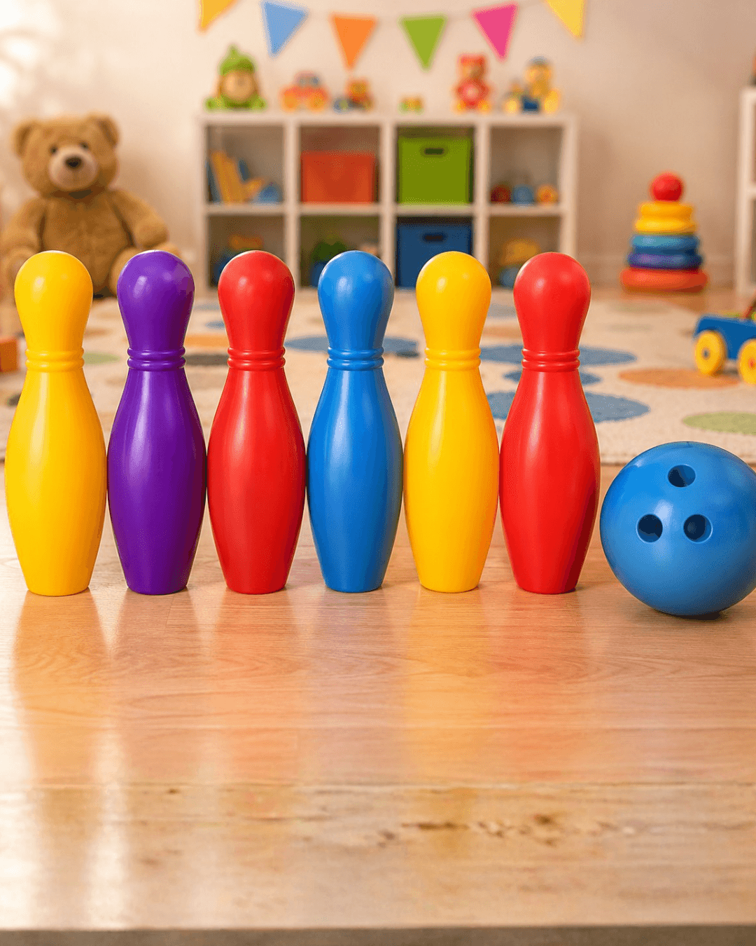 Renkli Çocuk Bowling Oyunu 6 Kukalı Eğitici Eğlence Seti - El-Göz Koordinasyonu