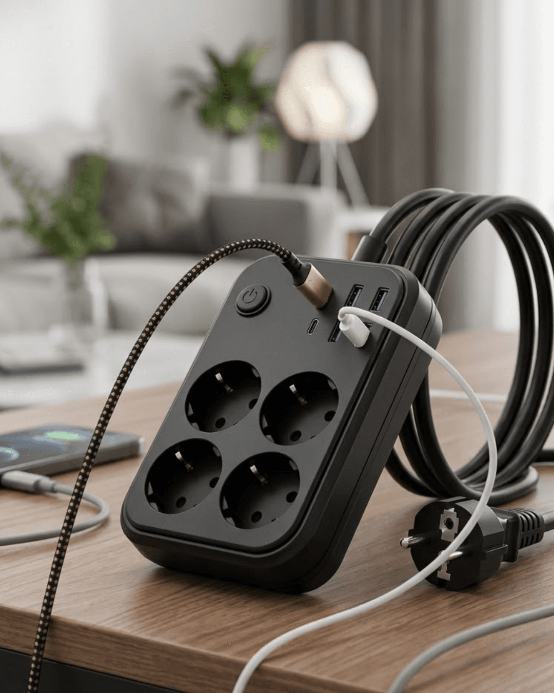 Akım Korumalı Çoklu Priz 4 USB 2 Type C 4 Priz Güvenli Hızlı Şarj