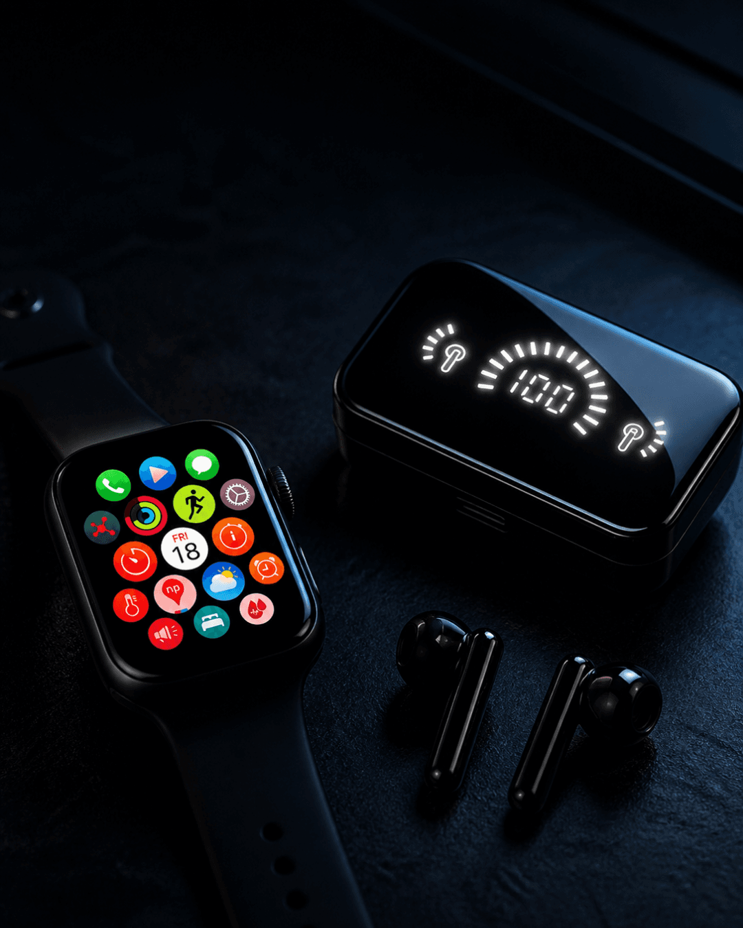Şık Tasarımlı Akıllı Saat ve Bluetooth Kulaklık Seti Suya Dayanıklı Çok Fonksiyonlu