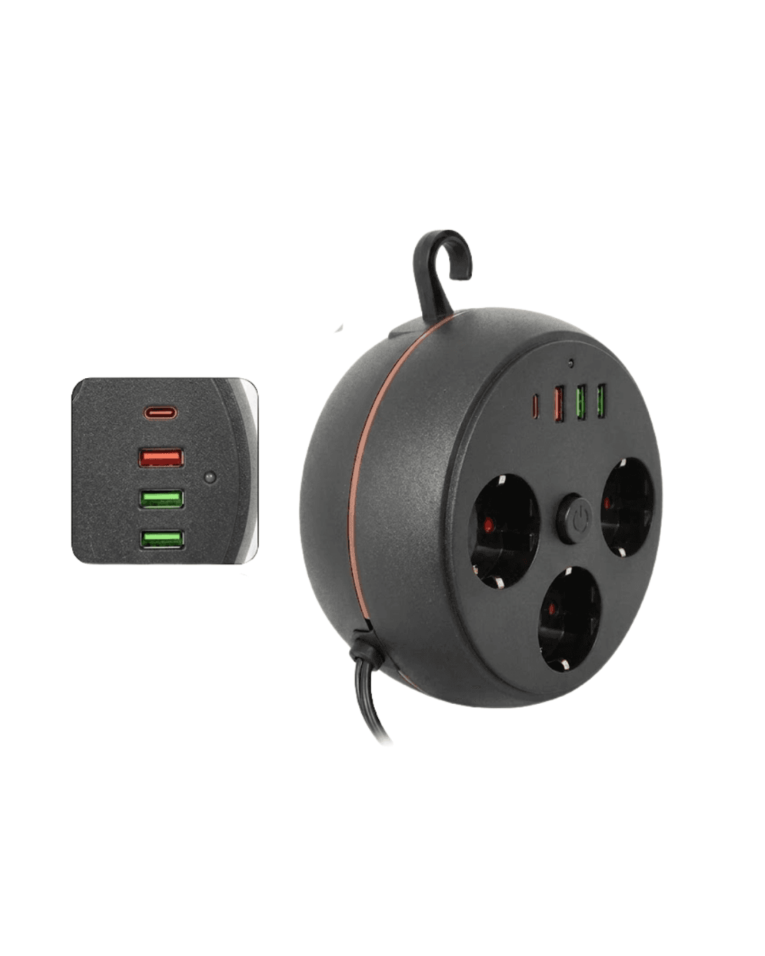 Sargılı Akım Koruma 3395 3 Priz 3 USB Type-C 2m Kablo Uzatma 5