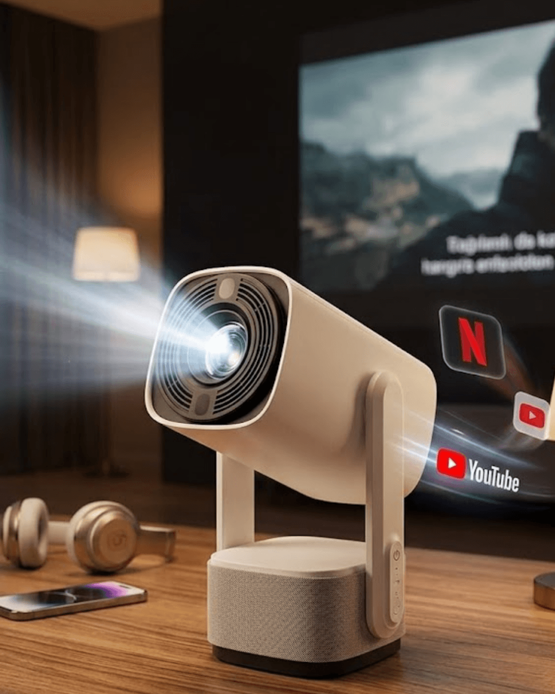 Akıllı Projeksiyon Powerbankli Taşınabilir Sinema Projektörü 4k HD 720p