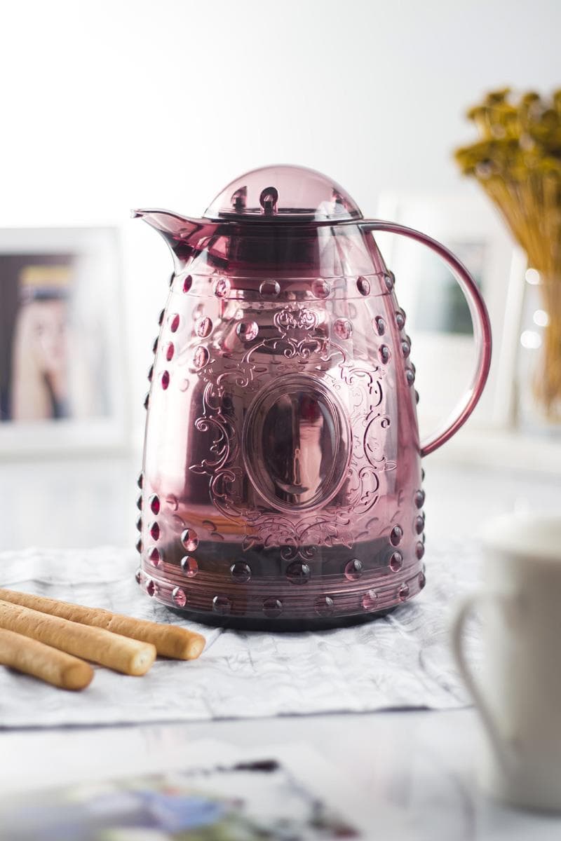 1 LT Isı Yalıtımlı Çay Ve Soğuk Su Termosu Mürdüm (12 Saat Sıcak Tutar& İçi Camdır)