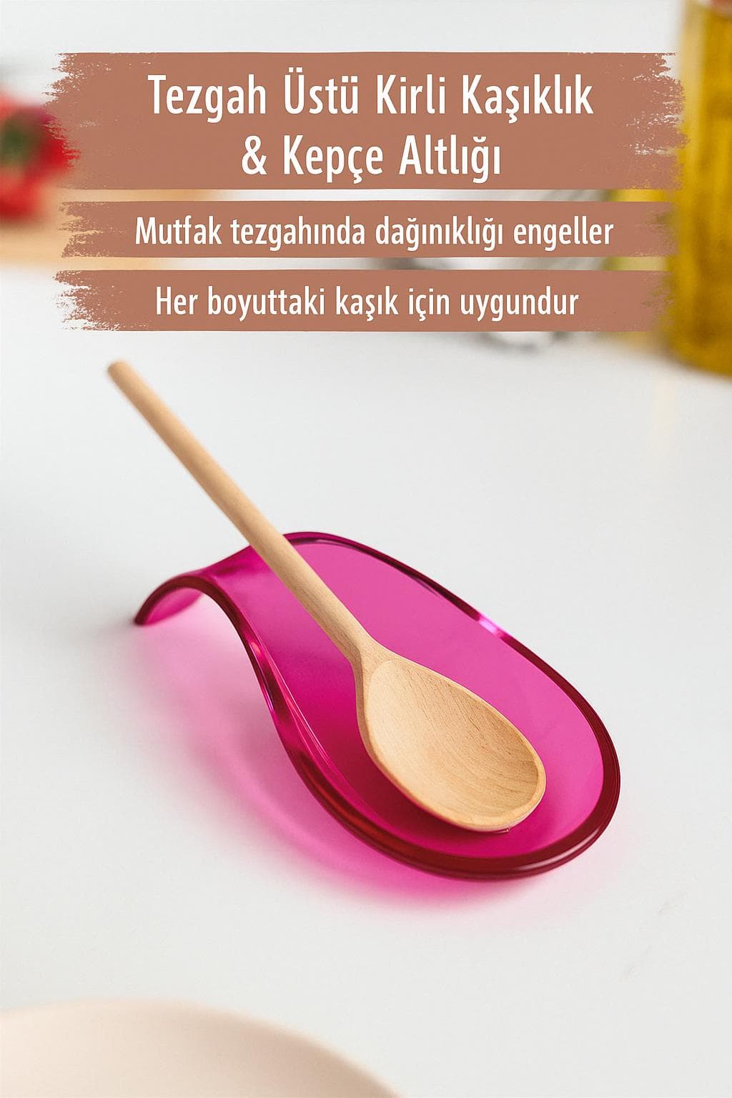 Akrilik Pembe Tezgah Üstü Kirli Kaşıklık & Kepçe Altlığı