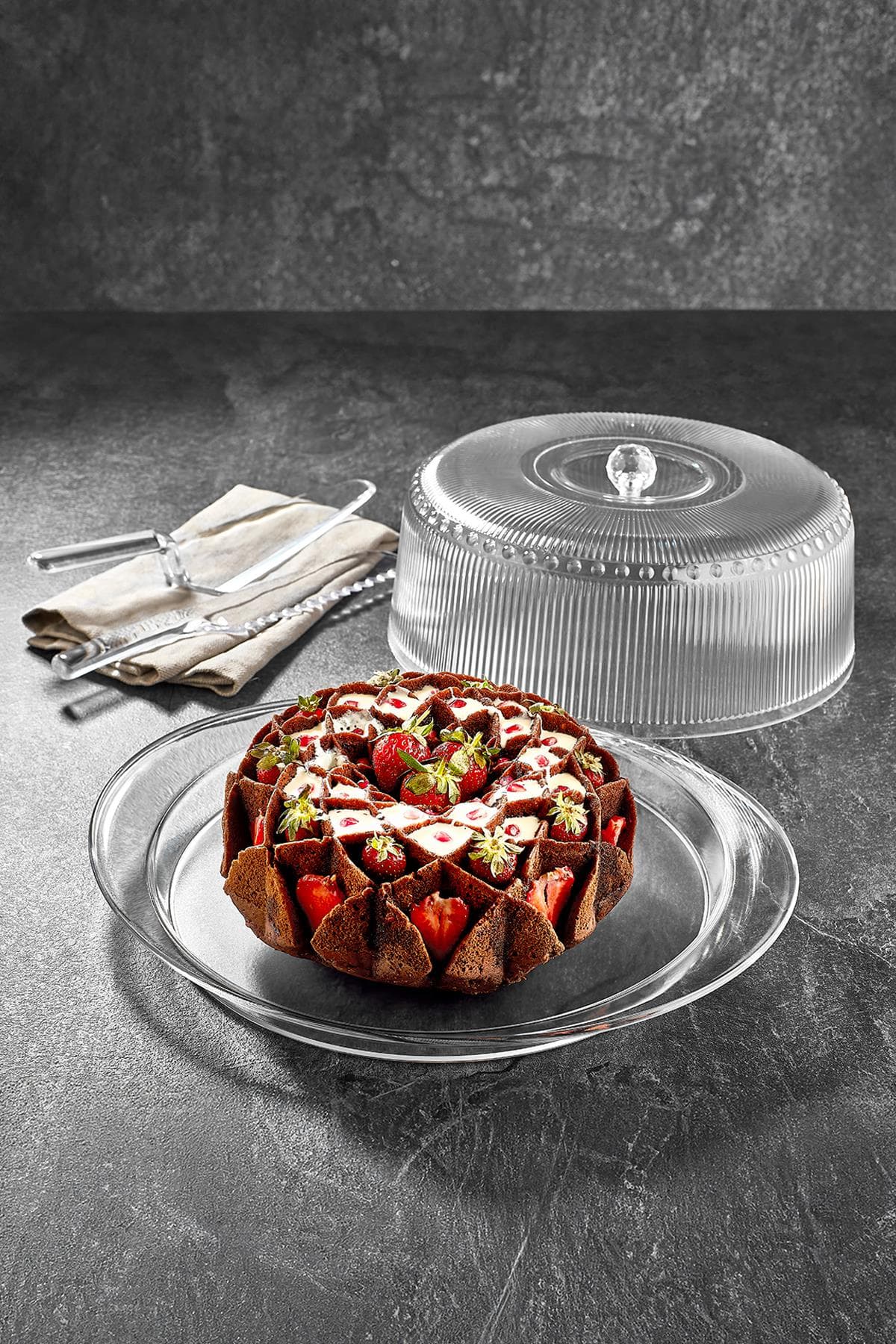 Akrilik Barok Şeffaf 4 Parça Kek Fanus & Kek Saklama Kabı & Şık Sunum Organizeri