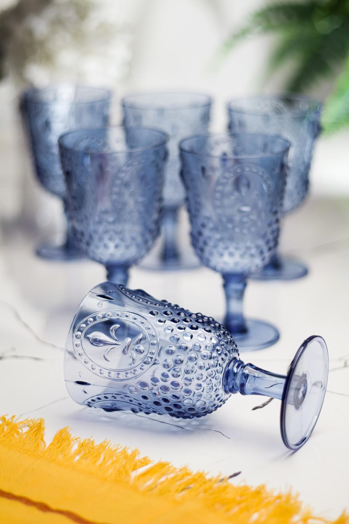 Lacivert Akrilik Kadeh Seti 6'lı 450 ml Kırılmaz Meşrubat Bardağı