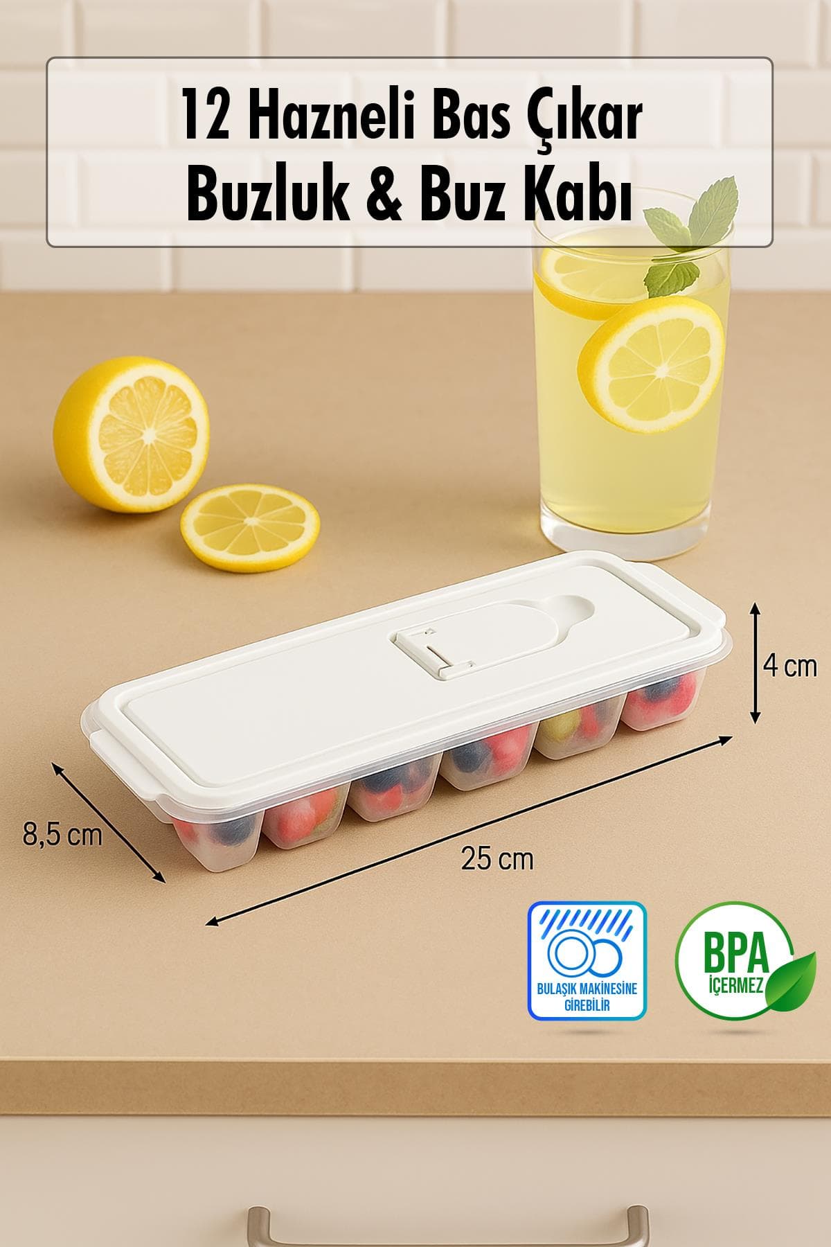 12 Hazneli Bas Çıkar Buzluk & Buz Kabı Mavi