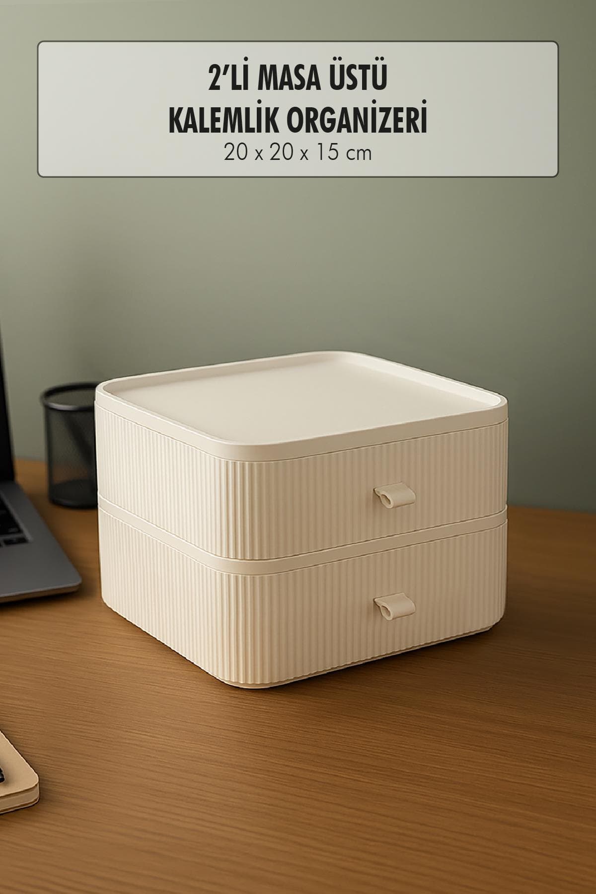 2 Katlı Çekmeceli Kalemlik & Ofis Masa Üstü Düzenleyici & Çok Amaçlı Organizer Beyaz
