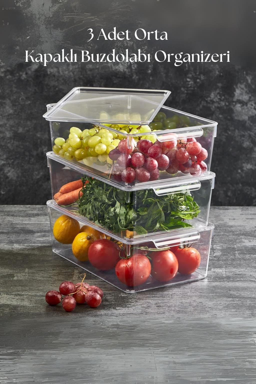 3 Lü Kapaklı Buzdolabı Organizeri & Buzdolabı Düzenleyici 4,5 lt