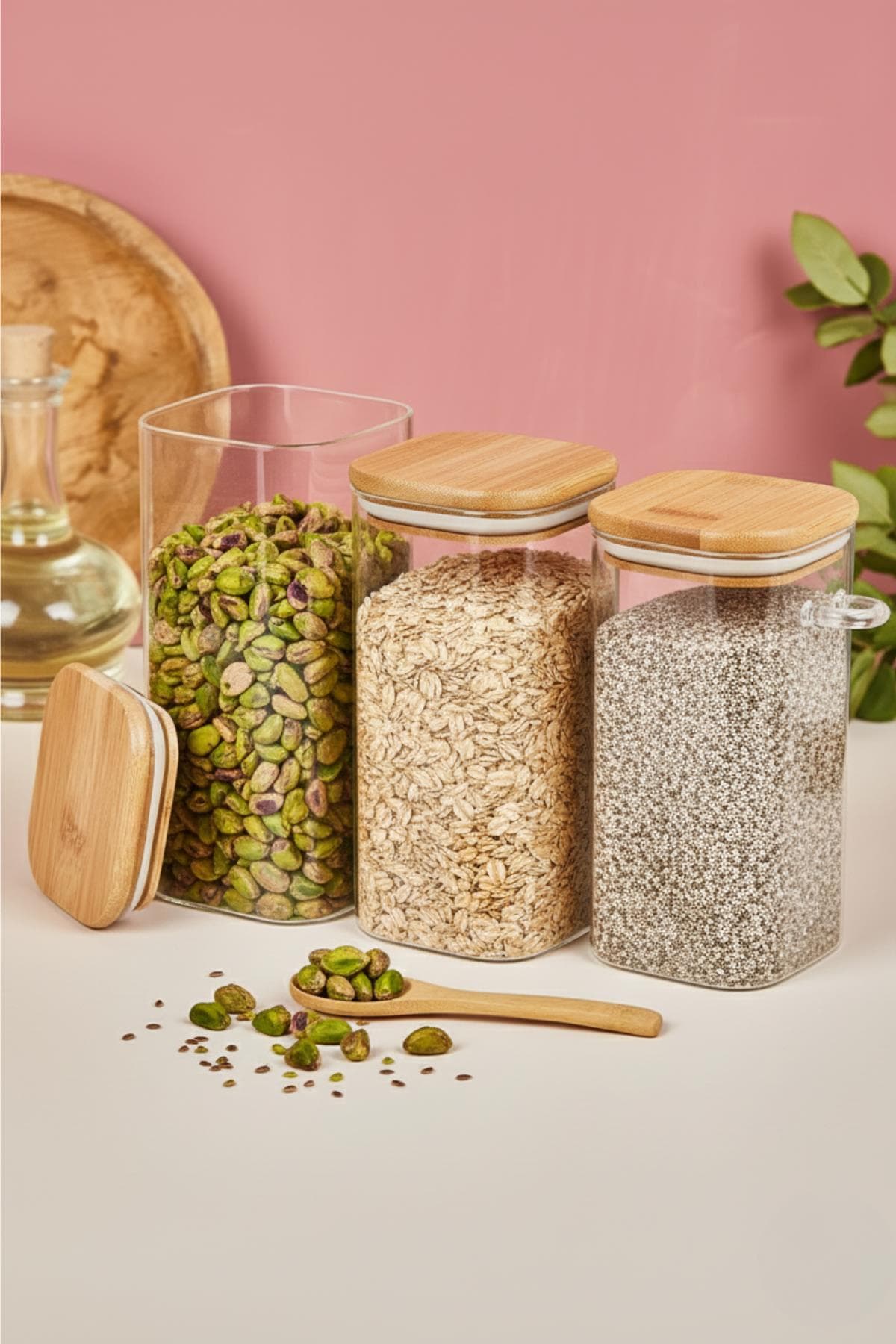 3’lü Kaşıklı Cam Kavanoz Seti Baharatlık Saklama Düzenleme Kavanozu 950 ml