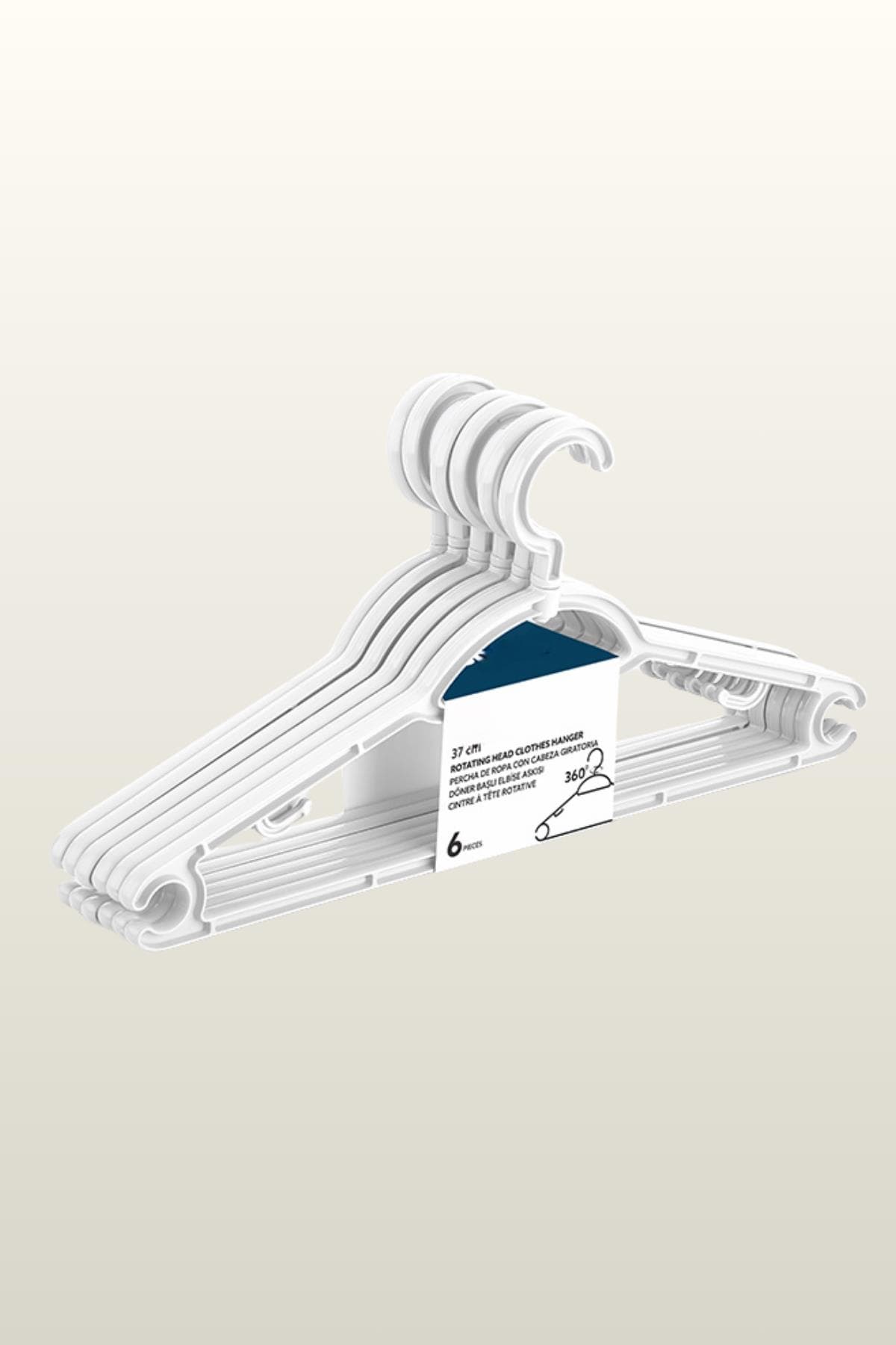 37 Cm Döner Başlı Beyaz Askı 6’lı Set