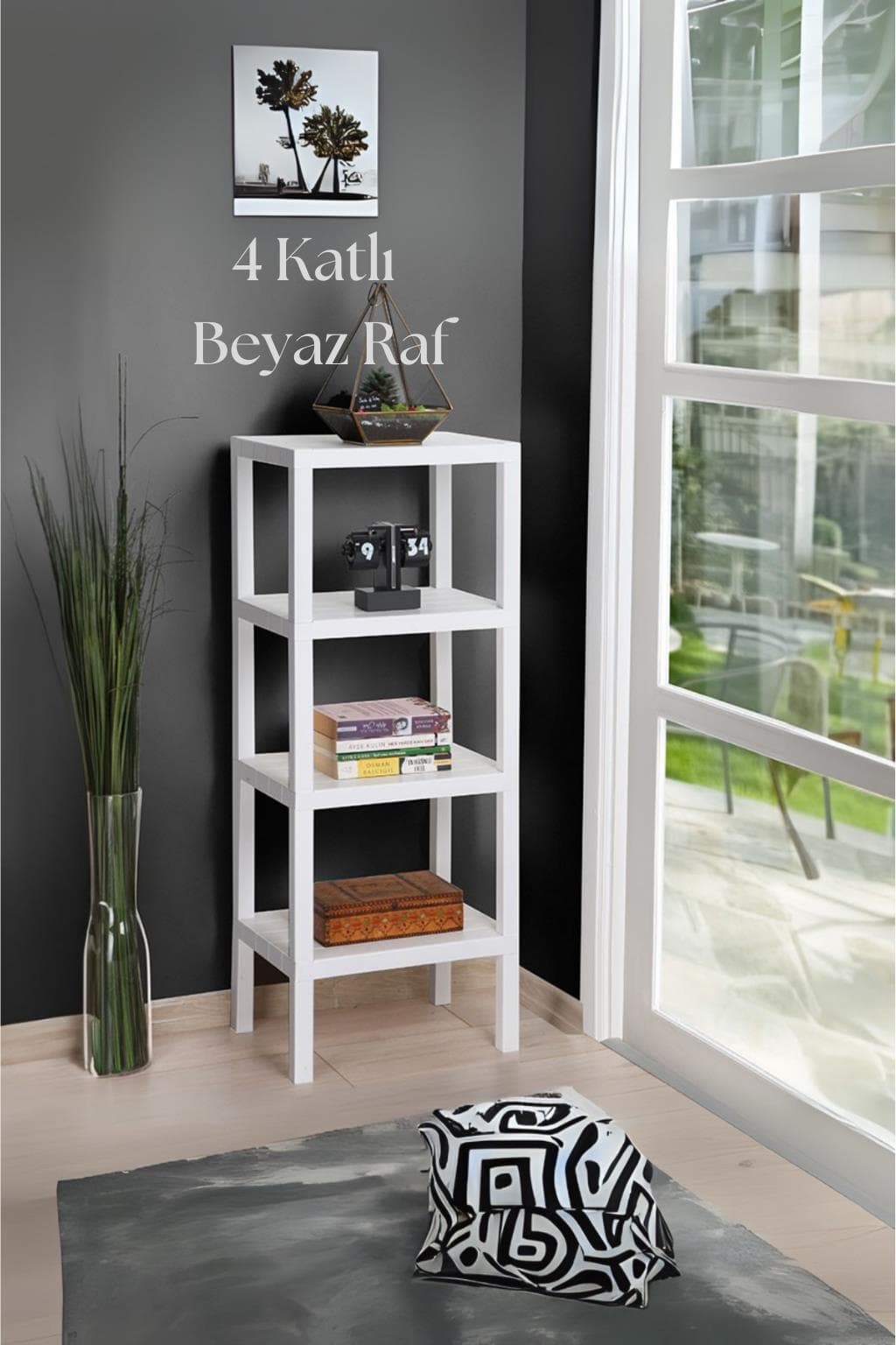 4 Katlı Beyaz Raf Kitaplık & Banyo Düzenleyicisi 100 cm-BRNS0047