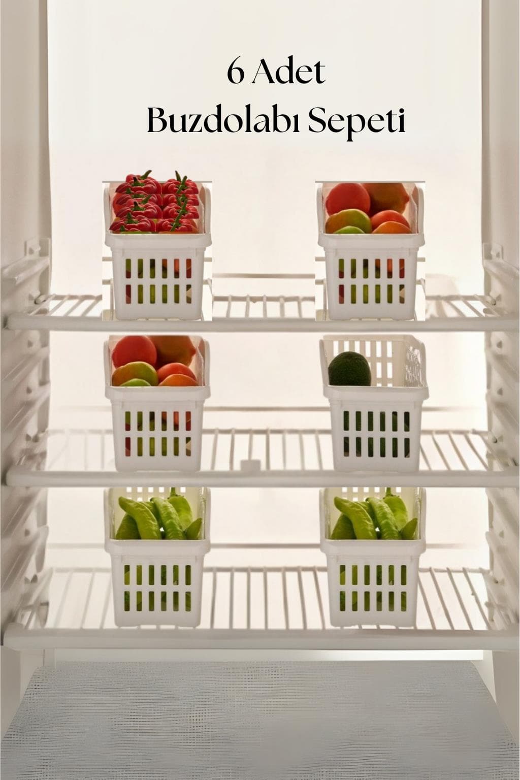 6’lı Buzdolabı Organizeri Düzenleyici Çok Amaçlı Dolap Düzenleyici Beyaz 12x30x14 cm-DNY0008-6
