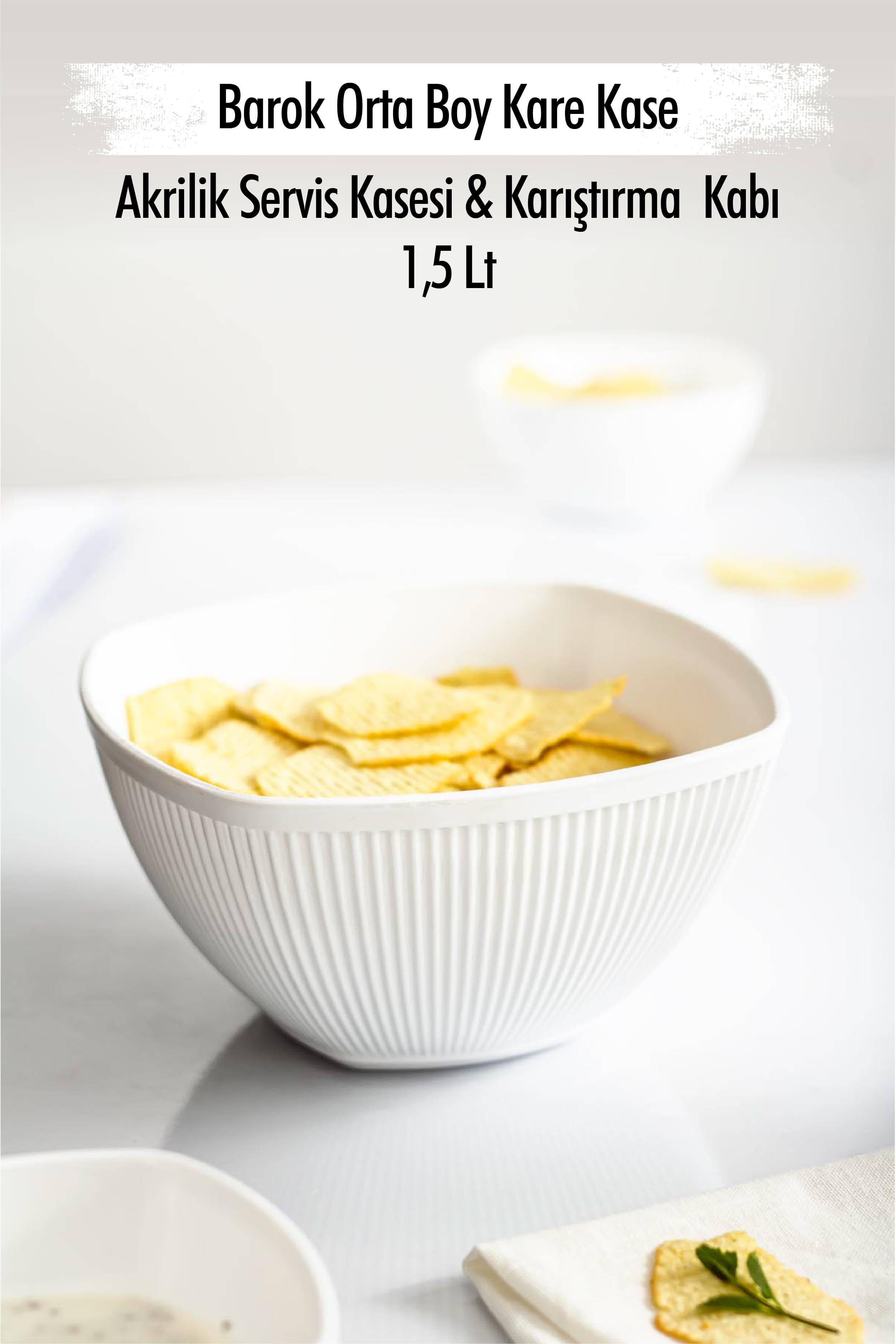 Barok Beyaz Kırılmaz Akrilik Salata Kasesi 1.5 Lt