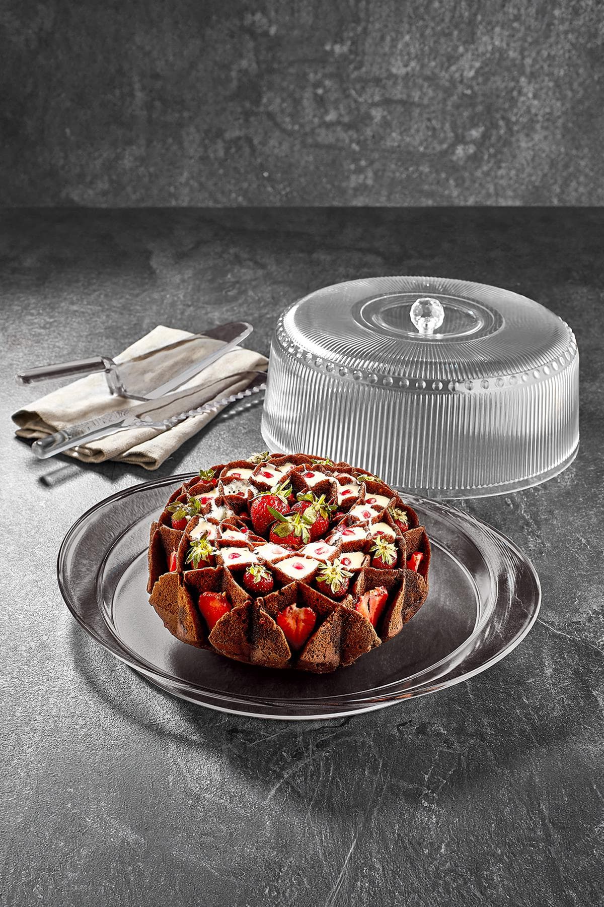 Akrilik Barok Füme 4 Parça Kek Fanus & Kek Saklama Kabı & Şık Sunum Organizeri