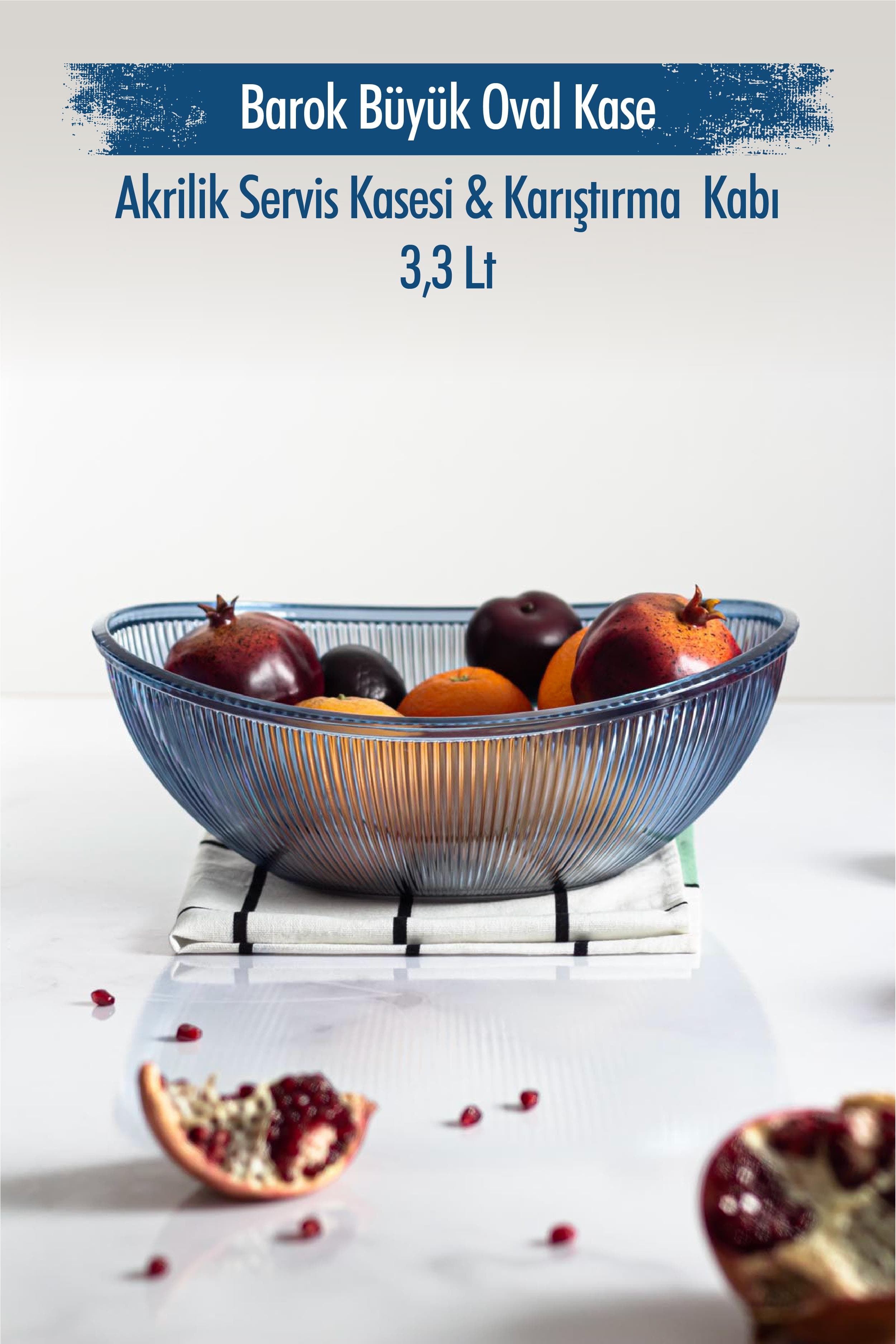 Barok Lacivert Oval Akrilik Salata Kasesi 3,3 Lt