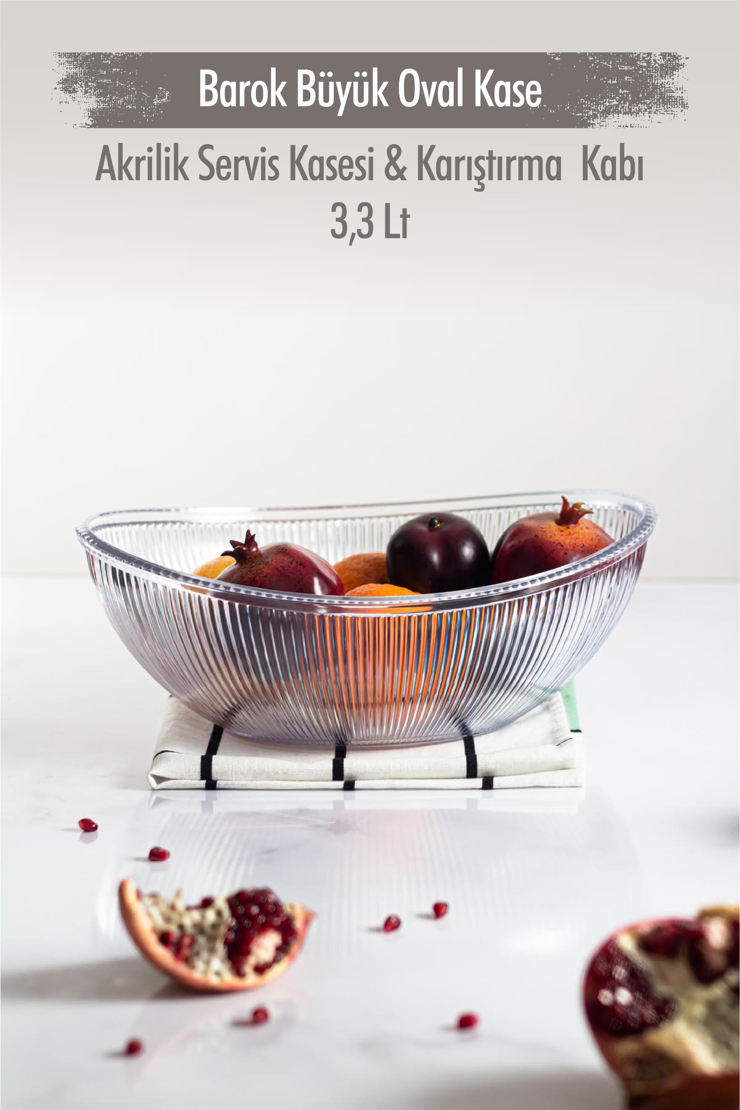 Barok Tasarım 3,3 Lt Akrilik Şeffaf Salata & Meyve Kasesi