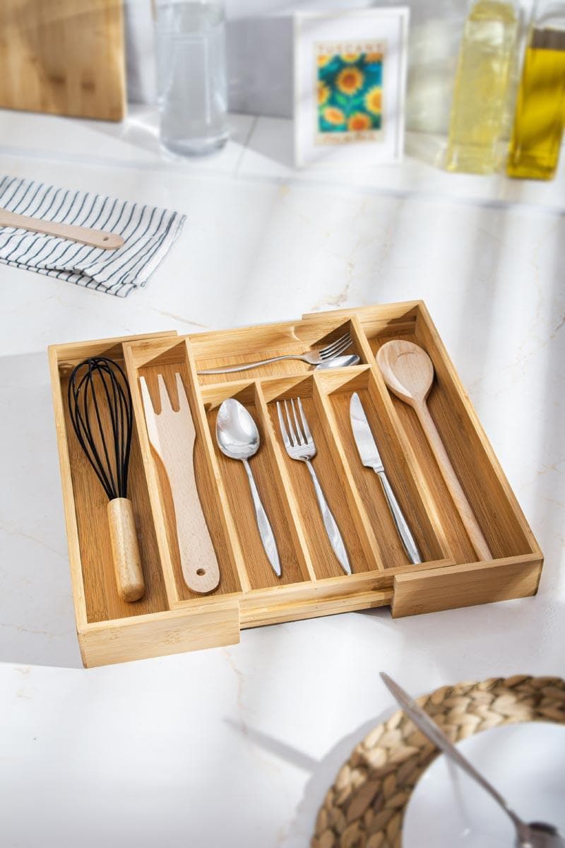 Bambu Ayarlanabilir Çekmece İçi Kaşıklık & Organizer 25x35 cm - Ew's Kitchenware