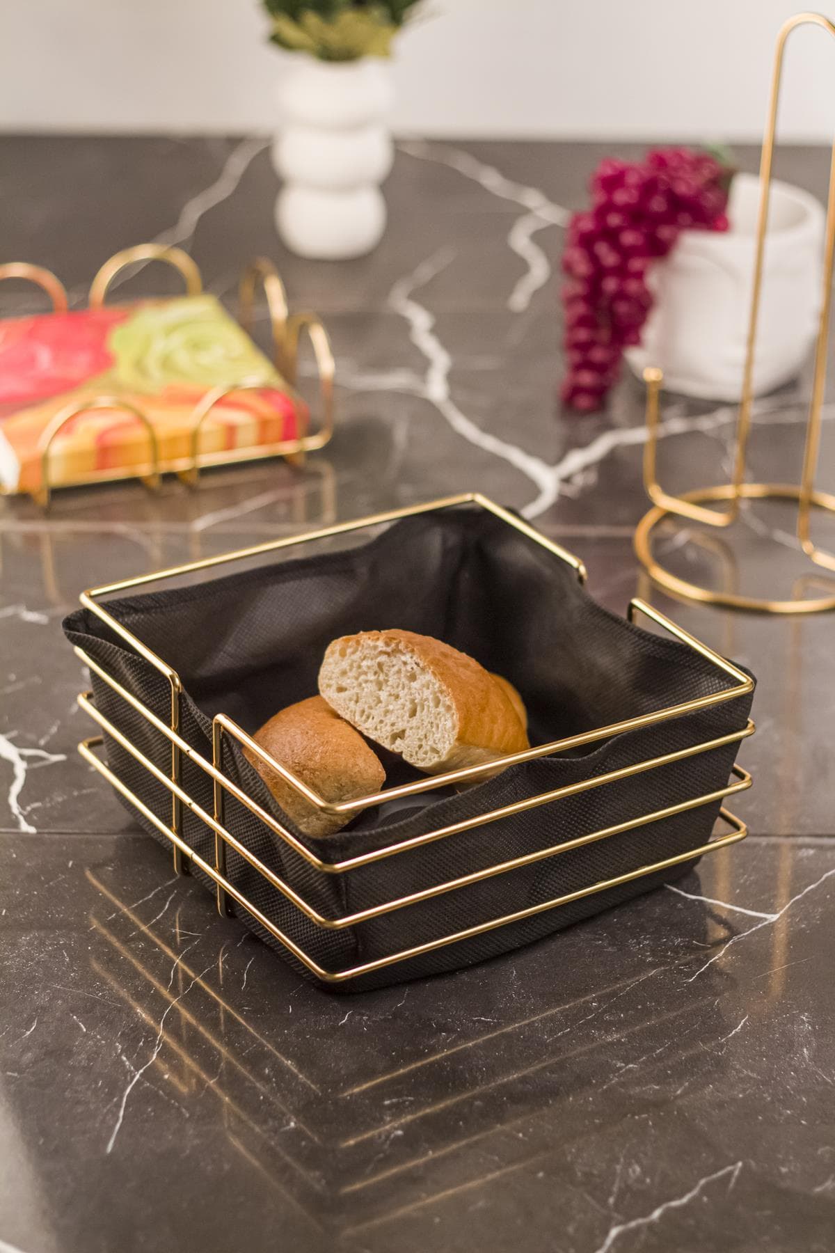 Premium Metal Ekmek Sepeti - Lüks Gold Paslanmaz Çok Amaçlı Sunum Kutusu