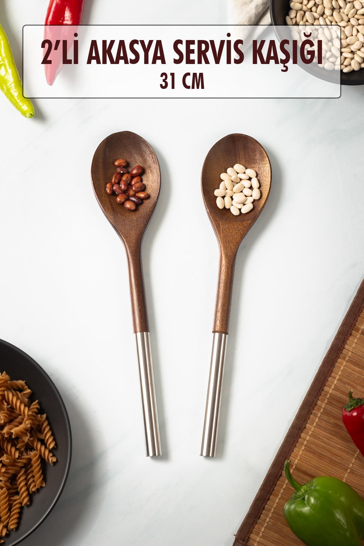 Akasya 2 Li Servis Kaşığı & Sunum Kaşığı & Salata Servis Seti