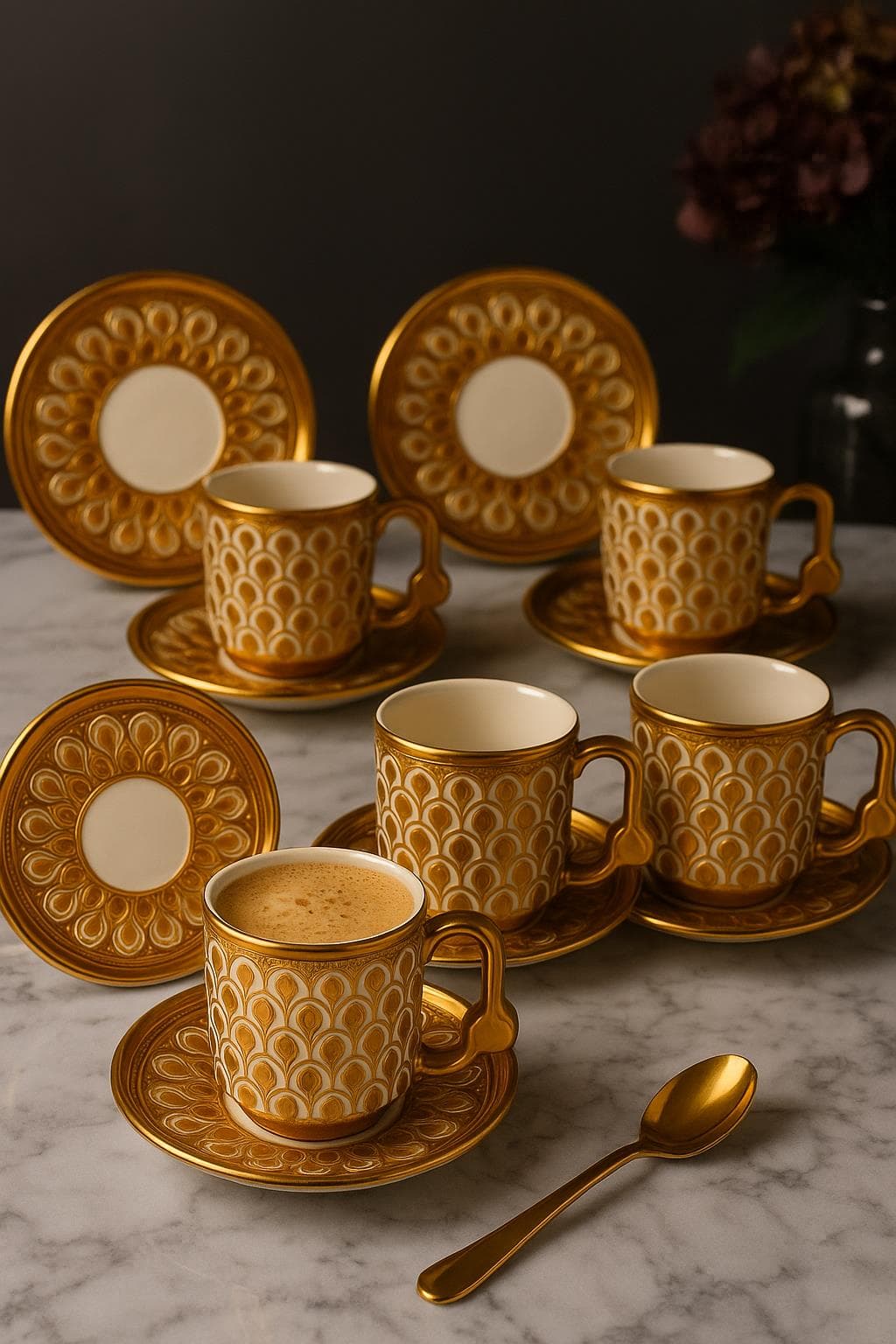 Gold Desenli 6’lı Porselen Kahve Fincan Seti 50 ml