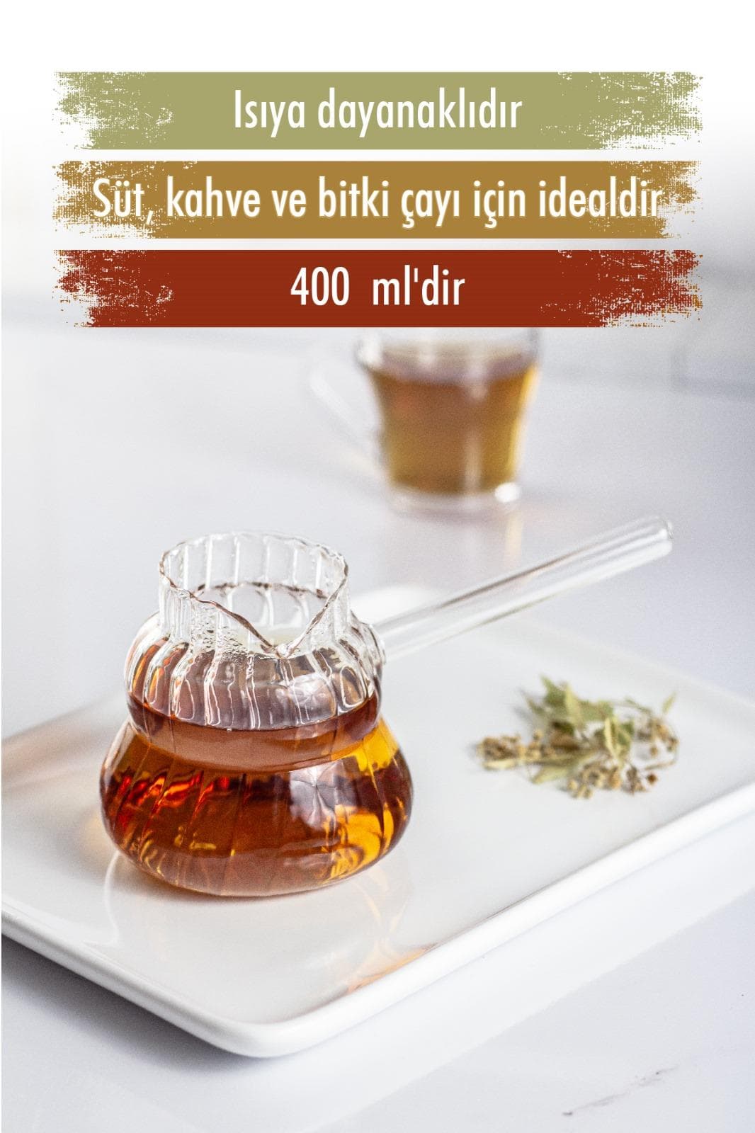 Isıya Dayanıklı Ocakta Kullanmaya Uygun Lüks Borosilikat Cam Cezve 400 Ml