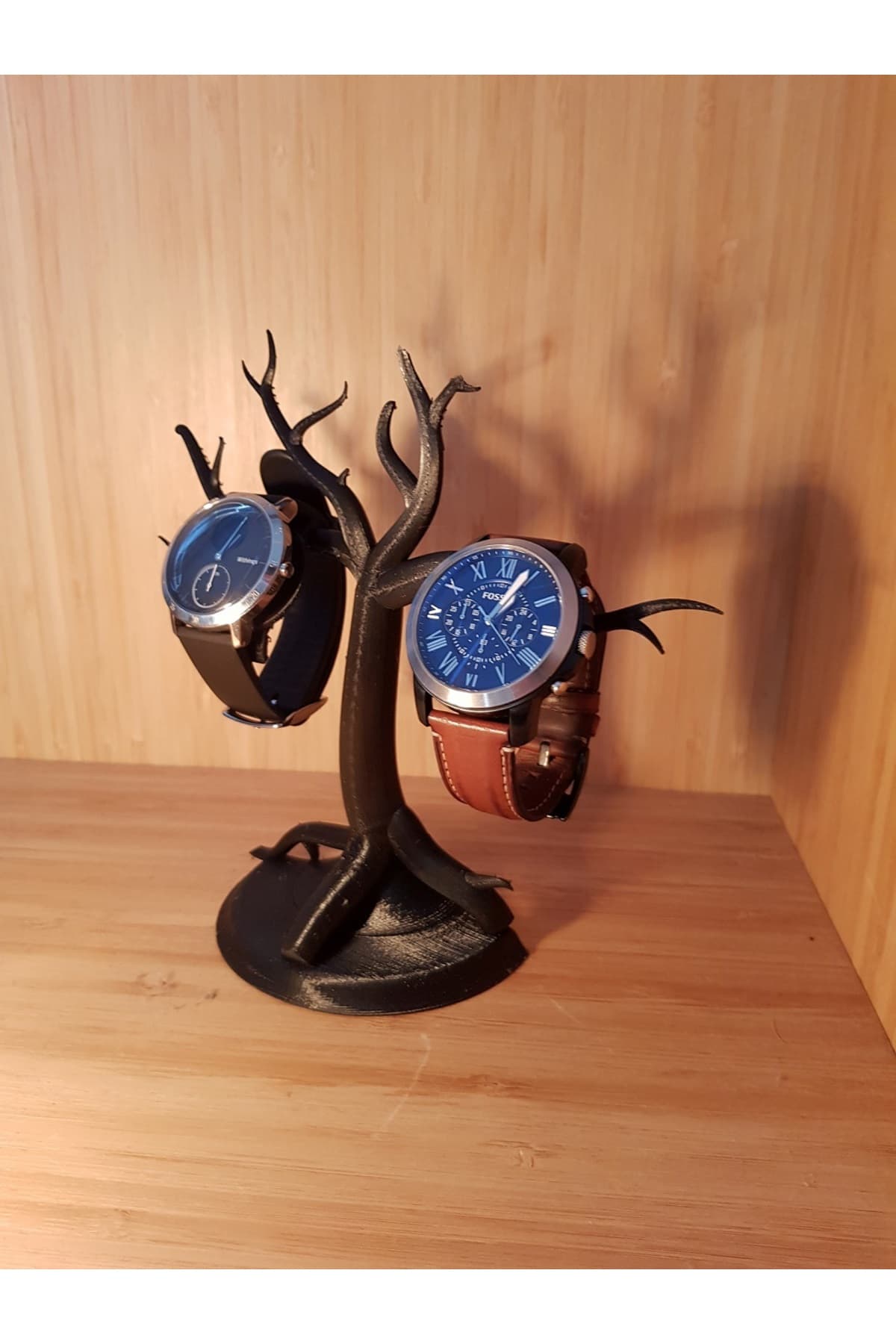 Premium Ahşap Saat Standı - Şık Masa Üstü Organizer ve Saat Düzenleyici