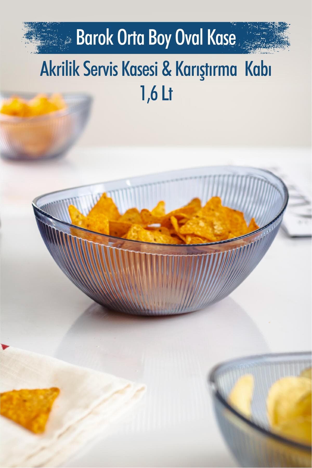 Akrilik Barok Lacivert Oval Kase 1,6L | Kırılmaz Salata & Meyve Sunum Kabı