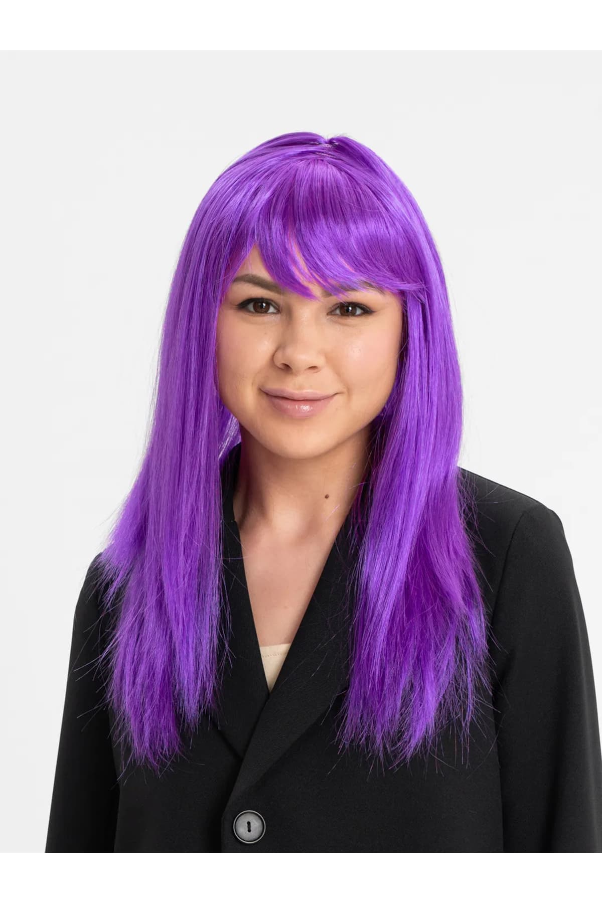 Premium Mor Düz Kesim Uzun Peruk - Kadın Kostüm Parti ve Etkinlik Saç Aksesuarı