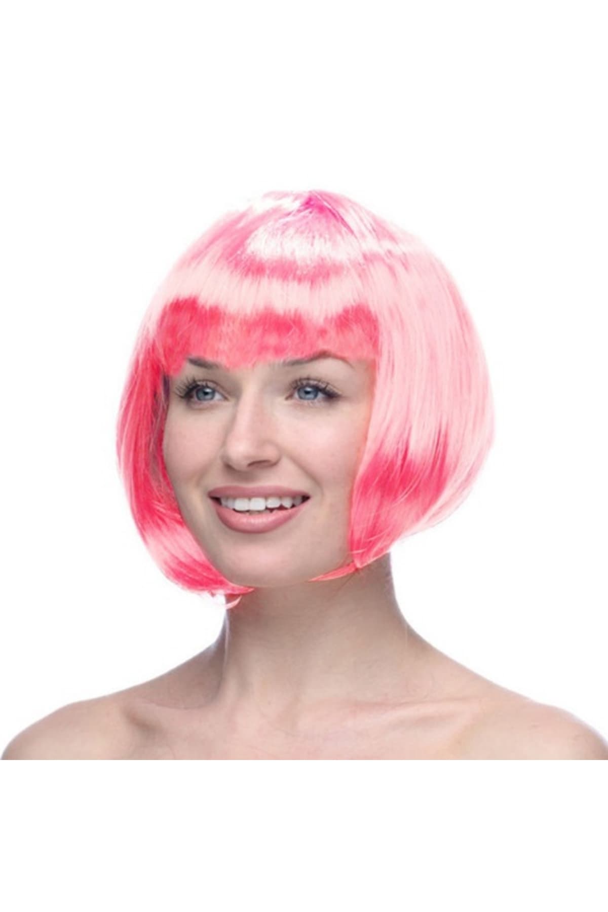 Premium Pembe Küt Kesim Peruk - Yetişkin Parti ve Kostüm Aksesuarı