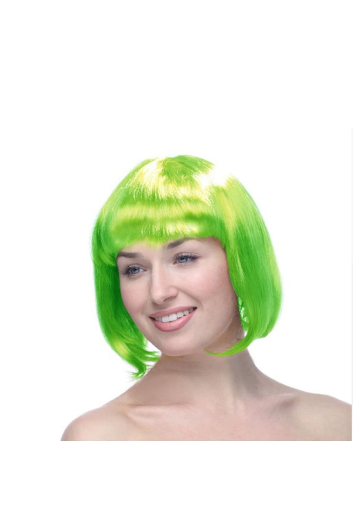Premium Yeşil Küt Kesim Saç Peruğu - Cadılar Bayramı Kostüm Parti Aksesuarı