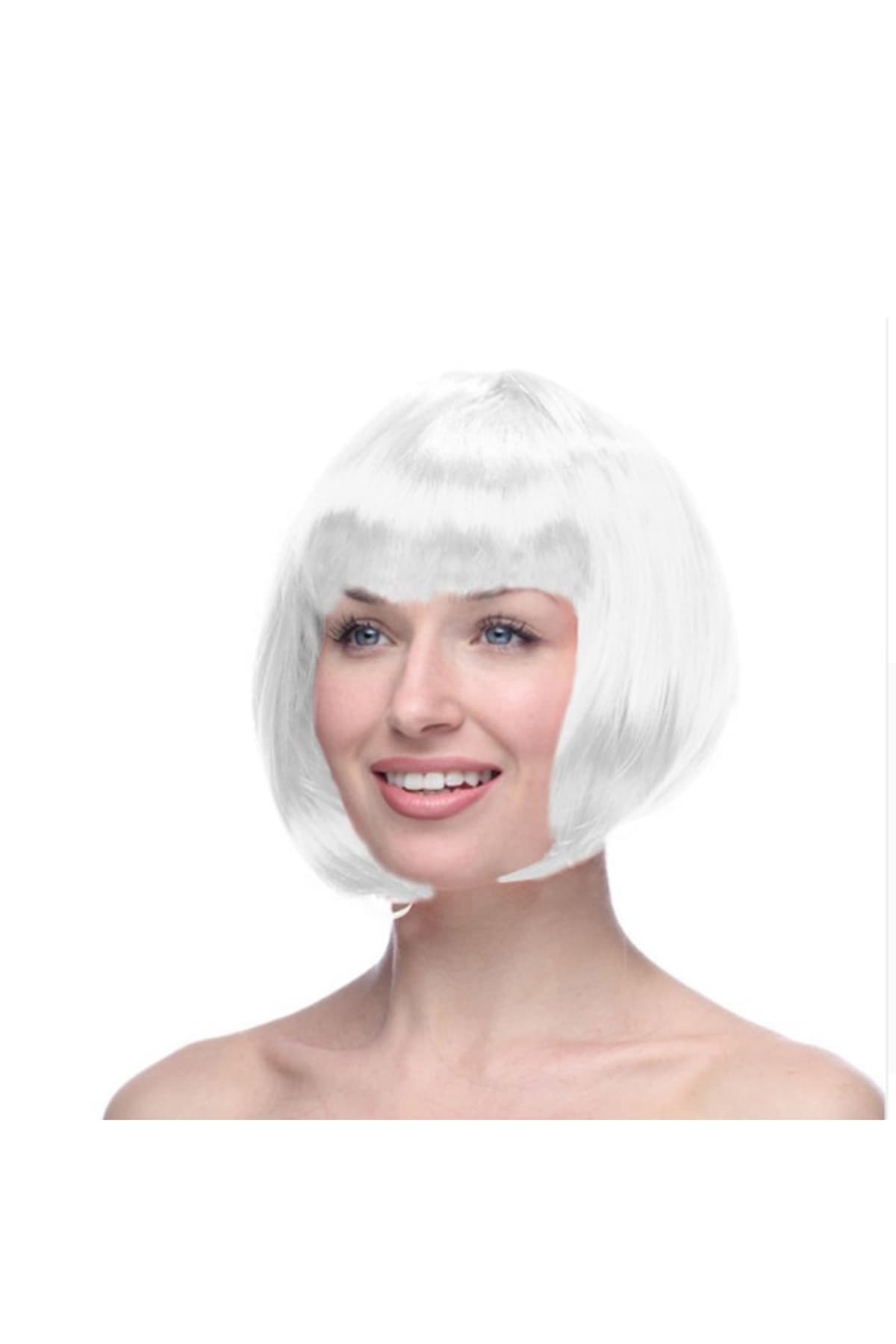 Premium Beyaz Küt Peruk - Kostüm Parti ve Temalı Etkinlikler İçin Şık Aksesuar