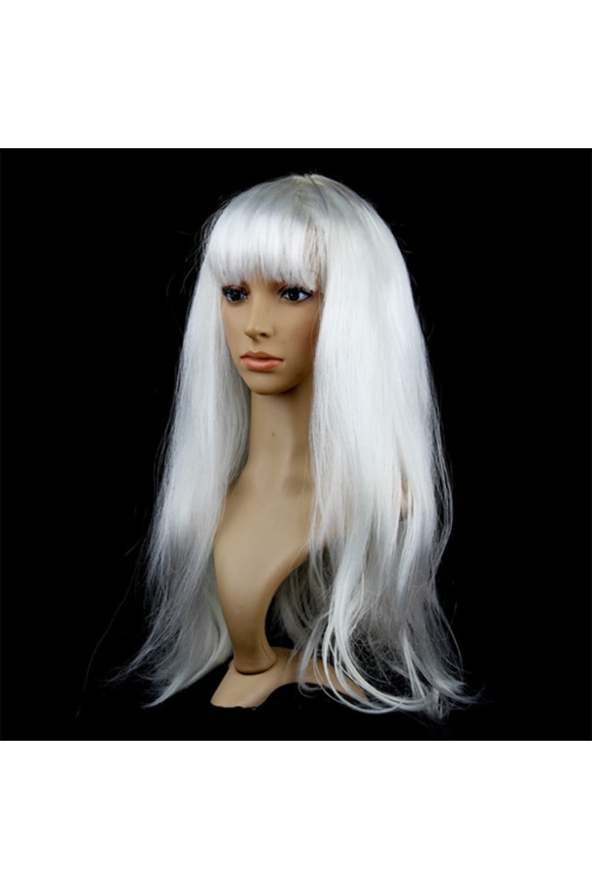 Premium Beyaz Peruk - 60 cm Uzun Parti Kostüm Aksesuarı Yılbaşı ve Doğum Günü