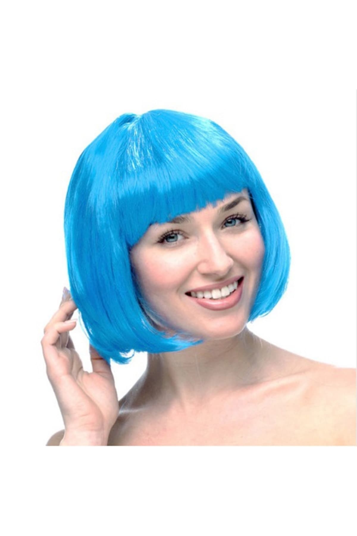 Premium Turkuaz Küt Kesim Peruk - Parti Kostüm ve Özel Etkinlik Aksesuarı
