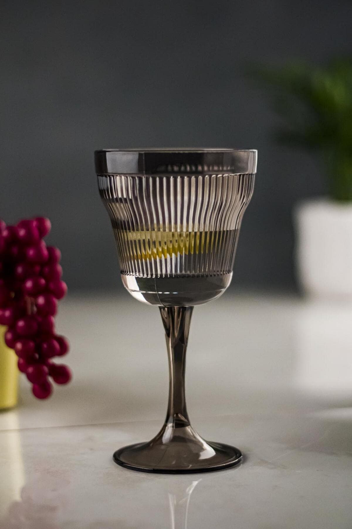 Füme Akrilik Ayaklı Kadeh, Kırılmaz Sunum & Kahve Yanı Su Bardağı 300ml