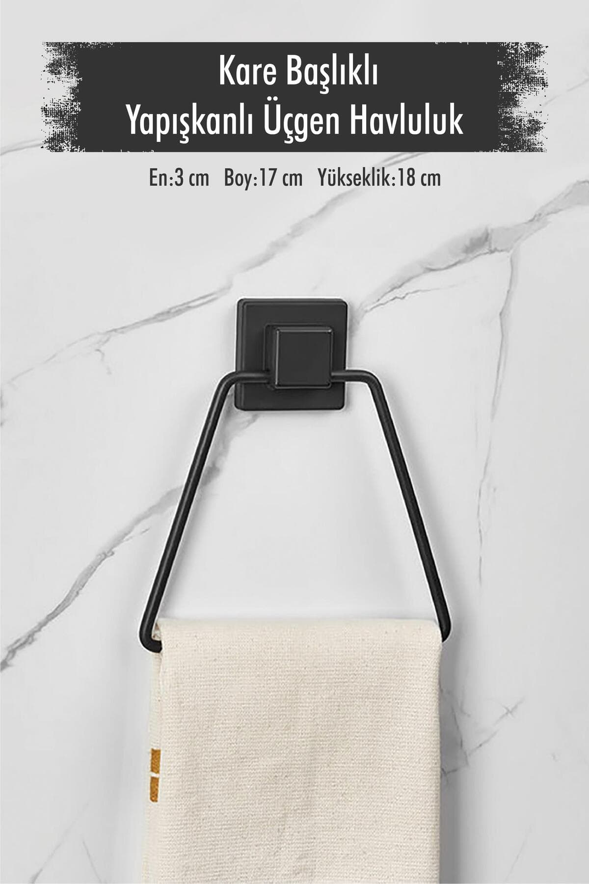 Modern Mat Siyah Üçgen Havluluk Yapışkanlı Delme Gerektirmeyen Banyo Askısı