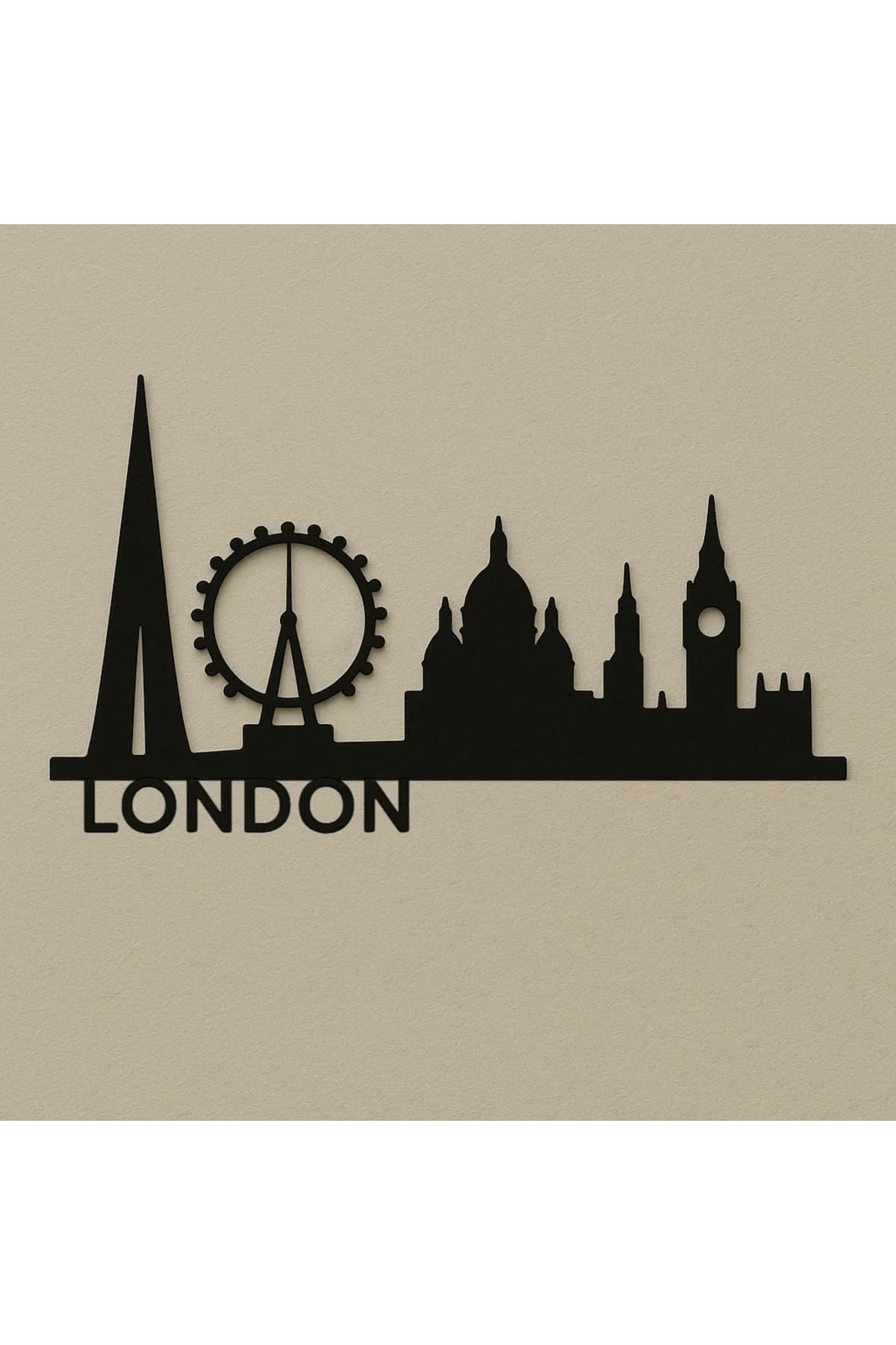 Premium Lazer Kesim Londra Silüeti Duvar Panosu - Modern Metal Duvar Dekoru Siyah
