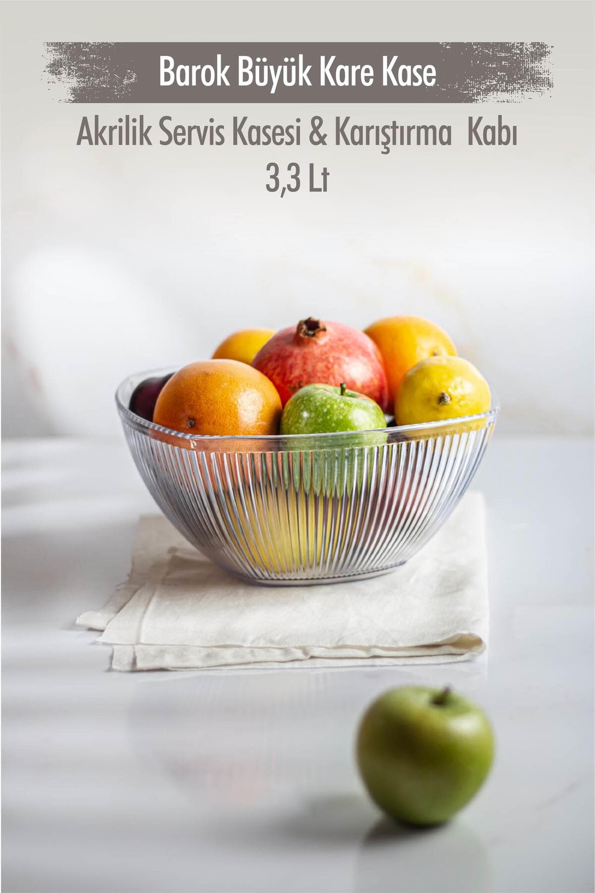 Barok Tasarım Şeffaf Kare Salata ve Meyve Kasesi Kırılmaz Karıştırma Kabı 3.3L