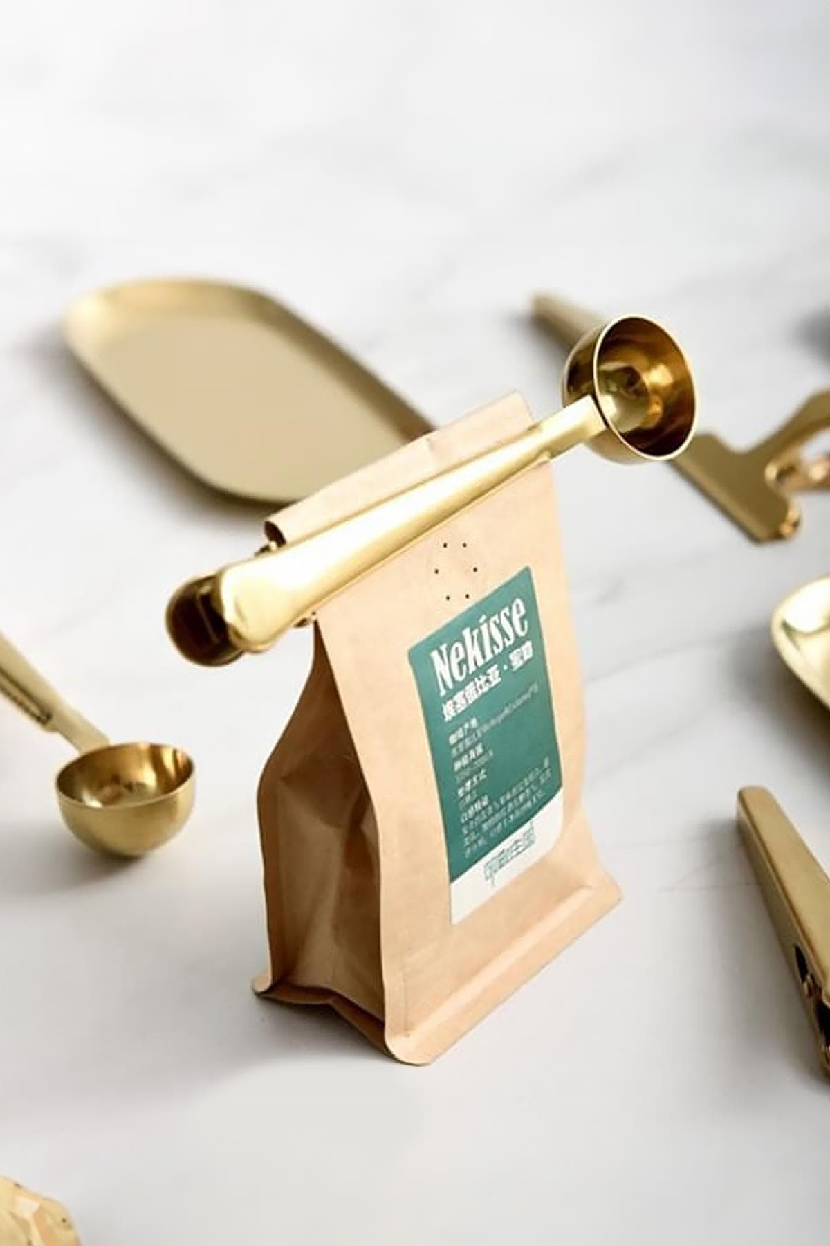 Paslanmaz Çelik Gold Mandallı Ölçü ve Mühürleme Kaşığı 15 ml Kahve Kaşığı