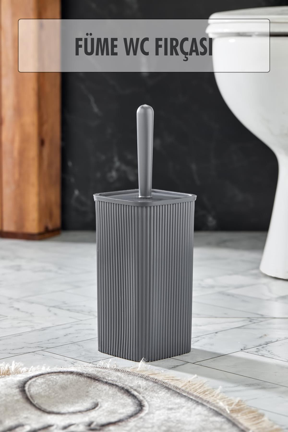 Füme Rengi Hazneli WC Fırçası Seti, Modern Tasarım Banyo Tuvalet Fırçalığı