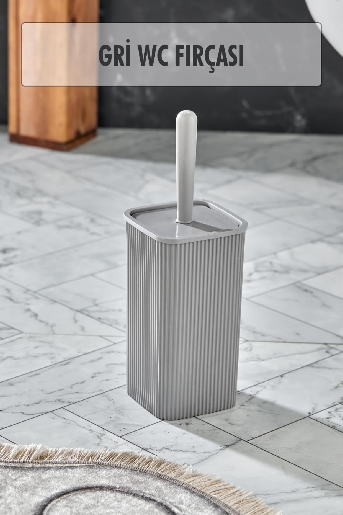 Gri Renk Modern Tasarım Hazneli Plastik WC Klozet Fırçası Seti Tuvalet Fırçalığı