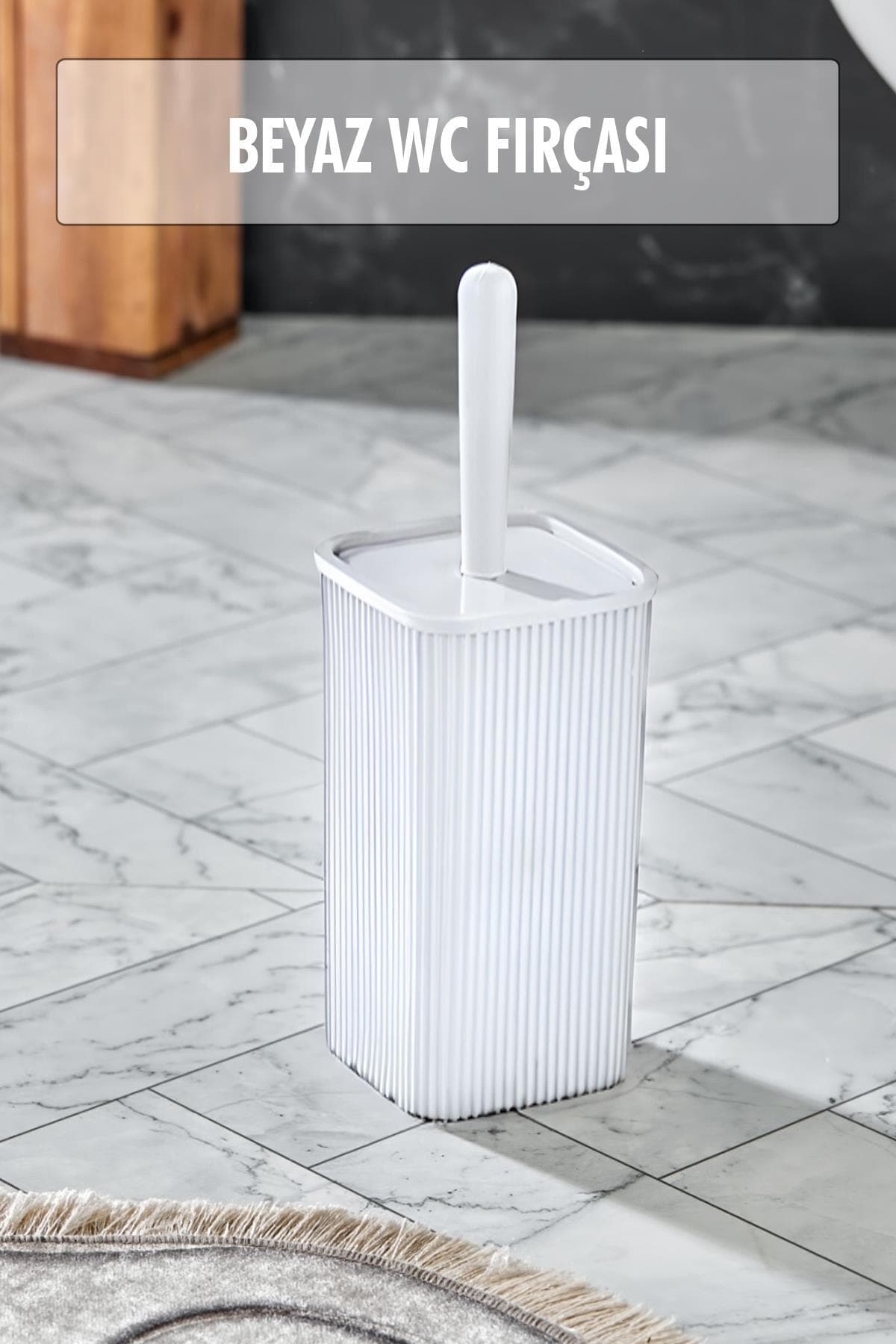 Beyaz Modern Tasarım Klozet Fırçası Seti Hijyenik Hazneli WC Tuvalet Fırçalığı
