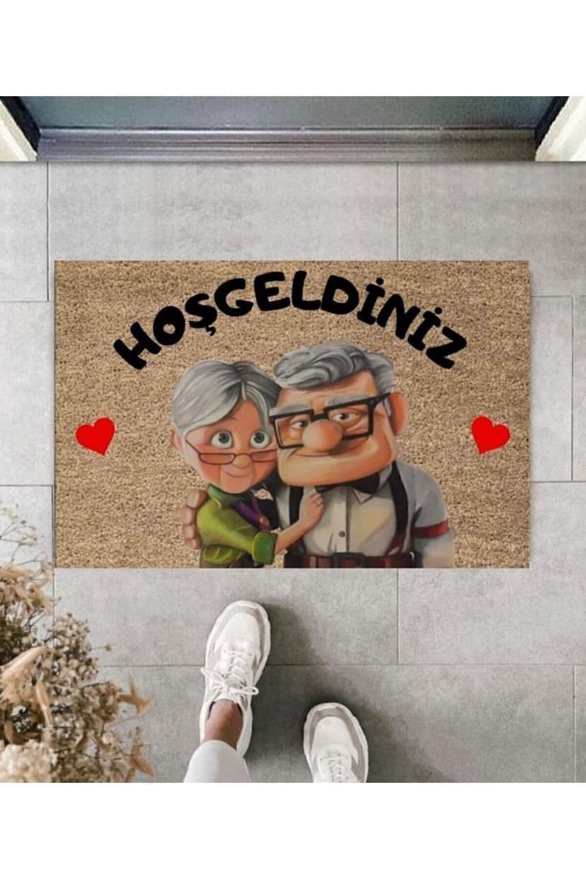 Sevimli Çift Hoşgeldiniz Kapı Önü Paspas