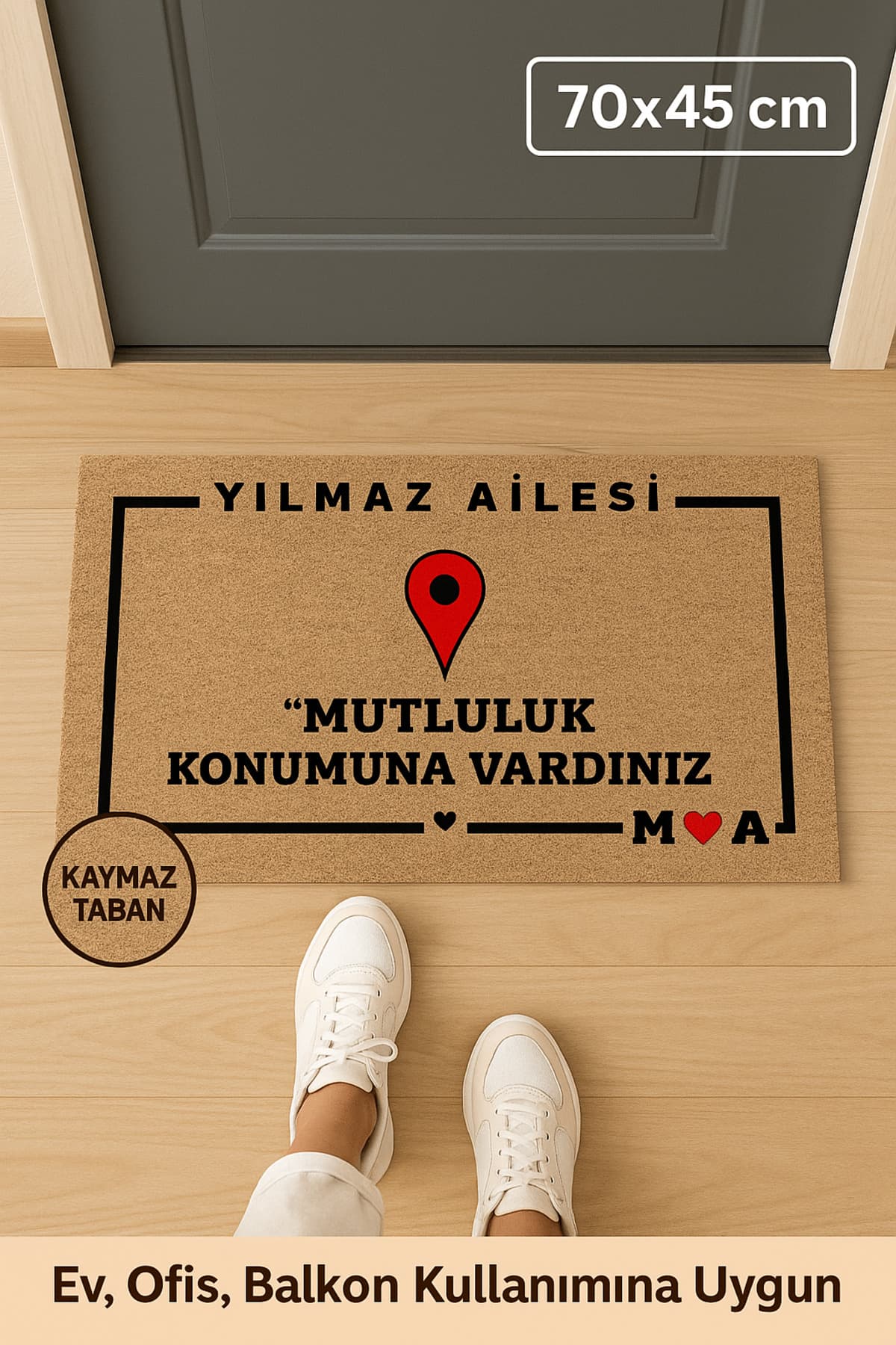 Mutluluk Temalı Kapı Önü Paspası 70x45cm