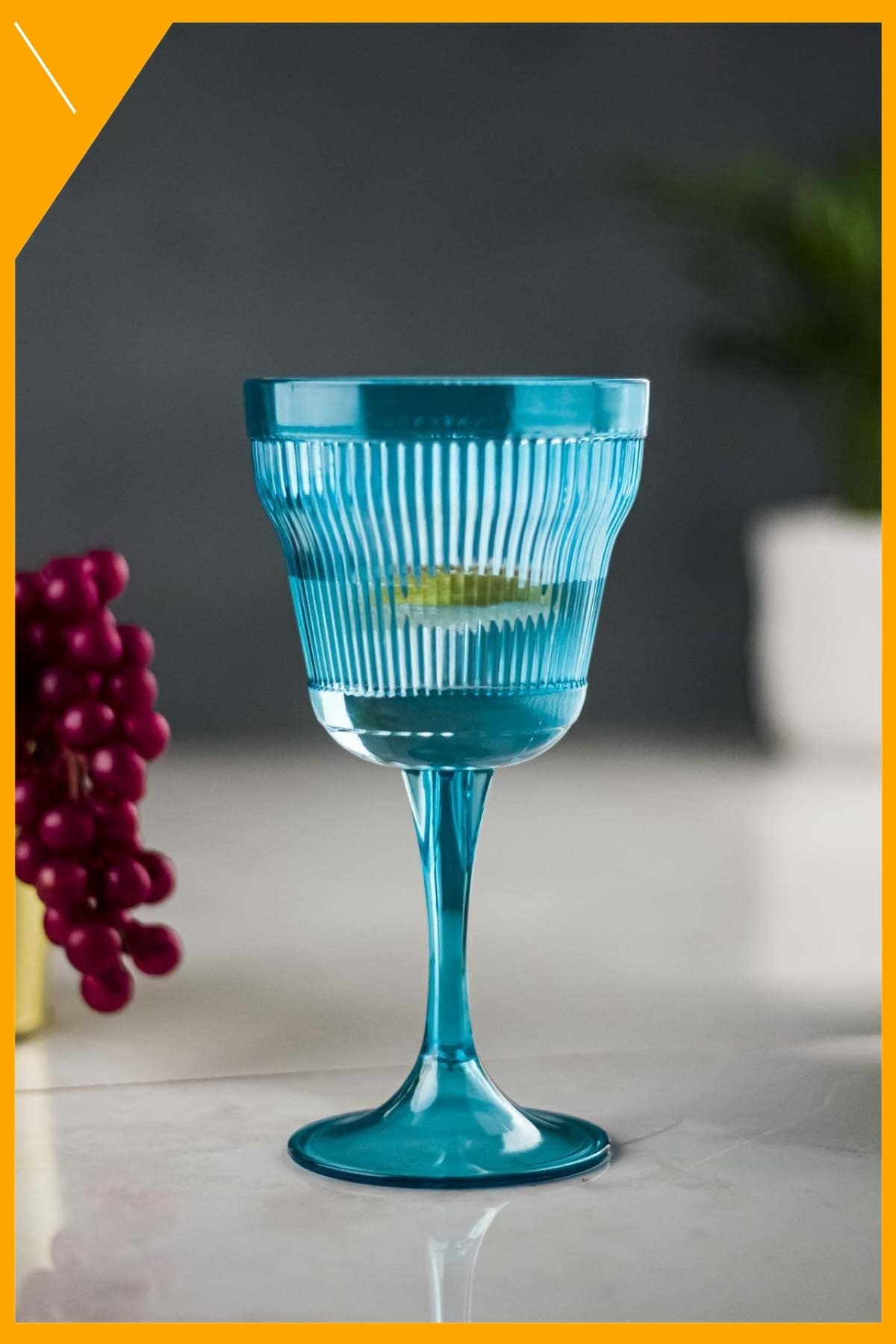 Barok Tasarım Aquamarin Akrilik Kadeh, Kırılmaz Ayaklı Su Bardağı 300 ml