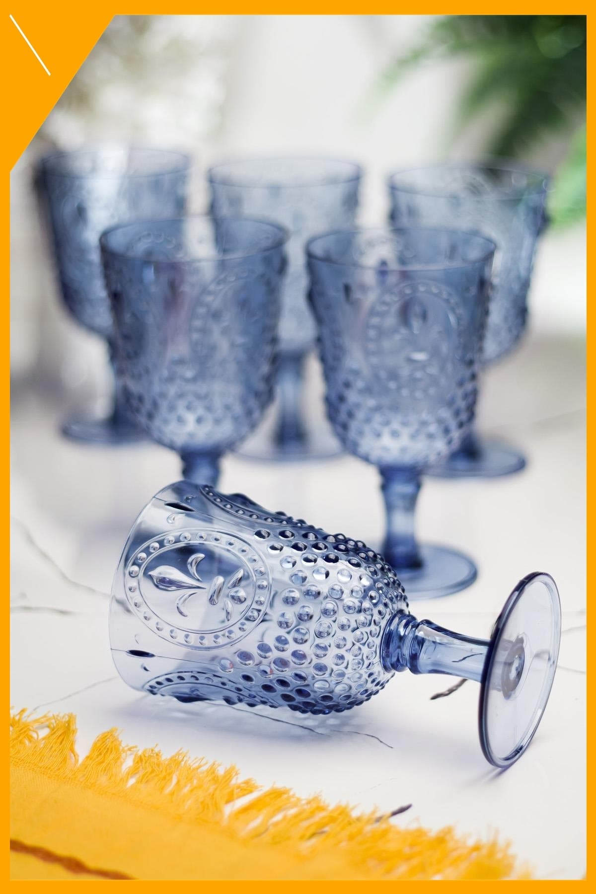 Lacivert Kırılmaz Akrilik Ayaklı Kadeh 6'lı Set, Su & Meşrubat Bardağı 450 ml